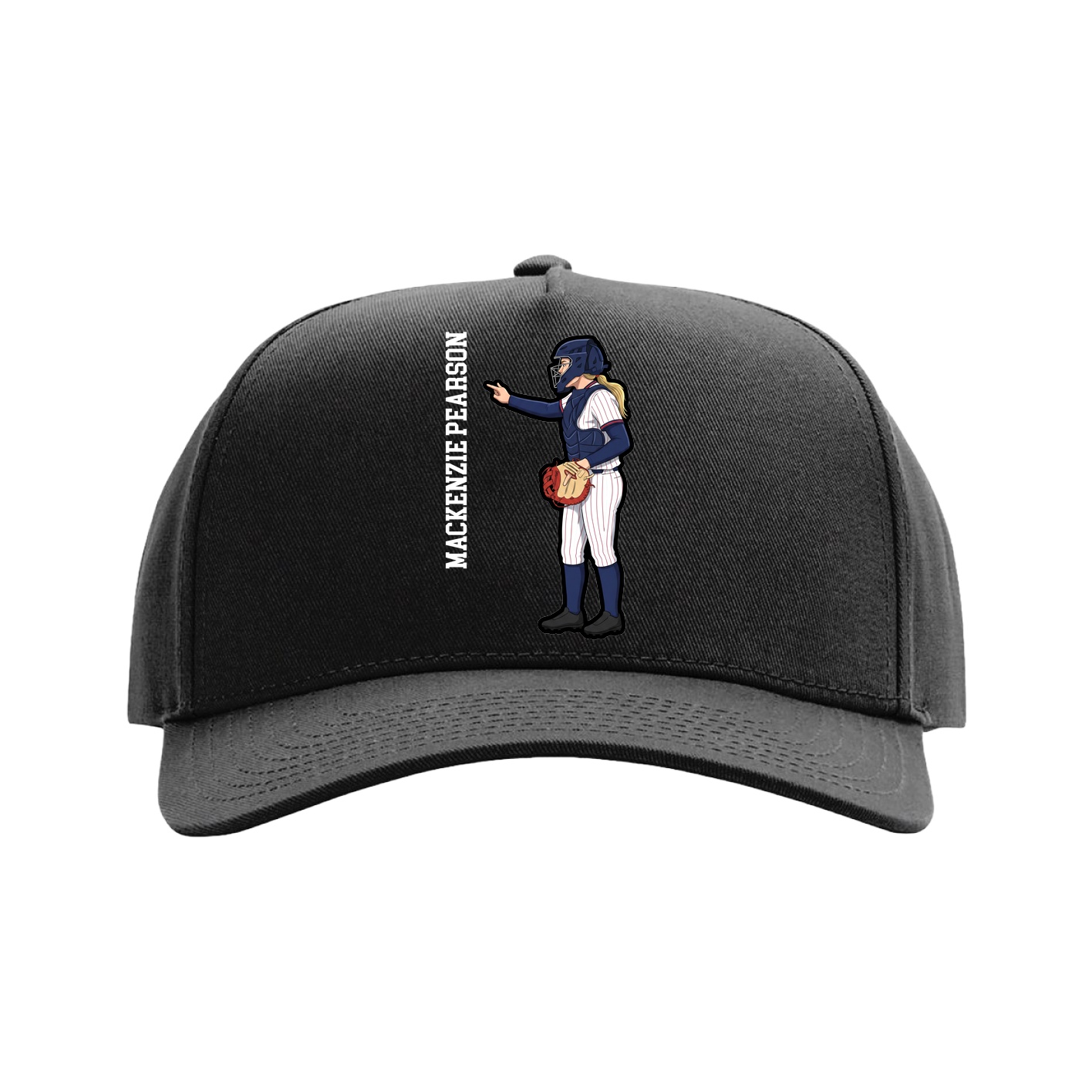 Full Fabric Five-Panel Champ Cap — Name Vertical in Black