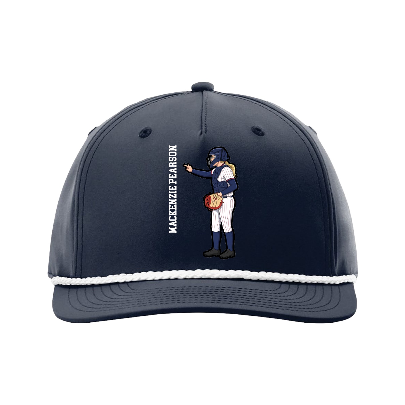 Five-Panel Classic Rope Cap — Name Vertical in Navy
