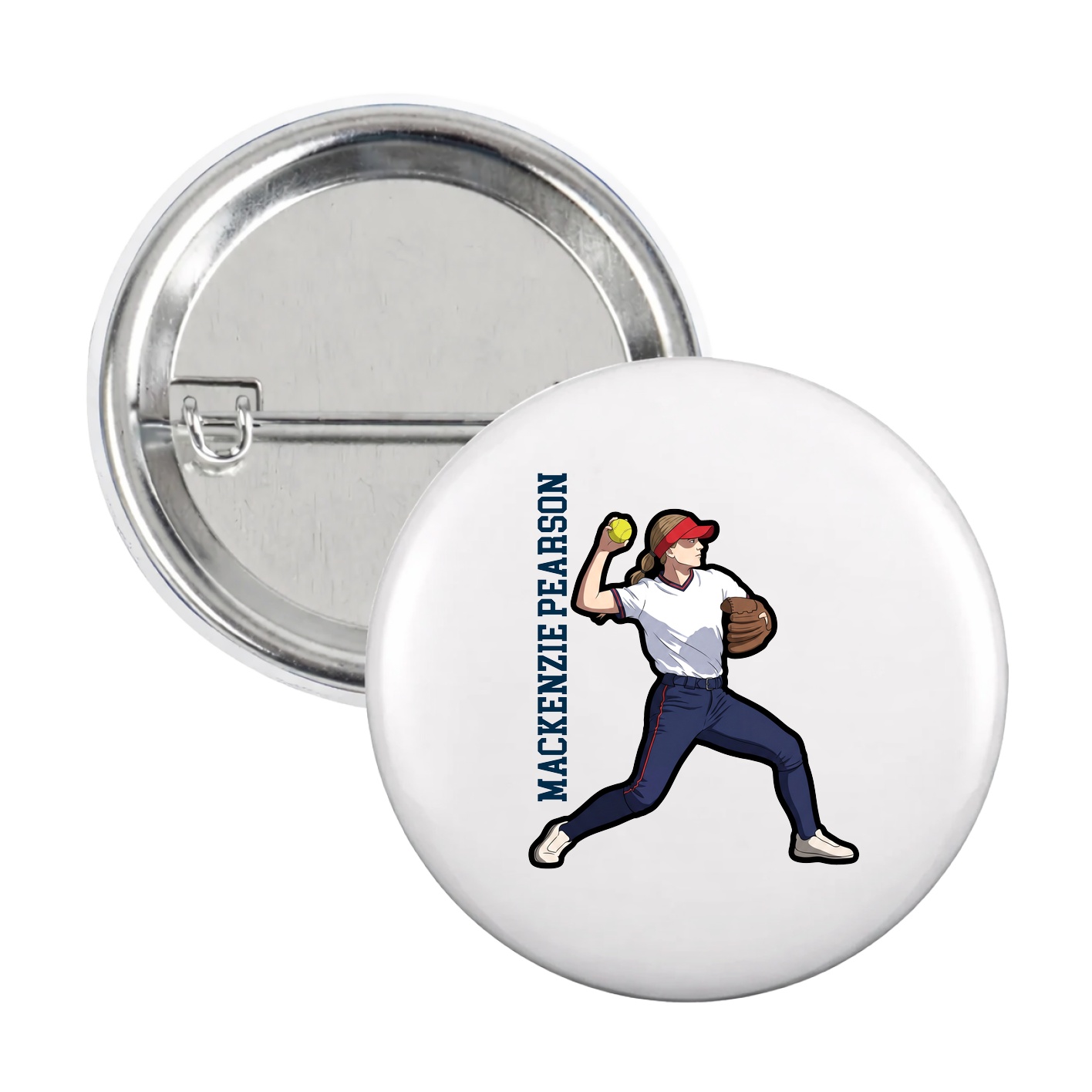Game Day Button — Name Vertical in White