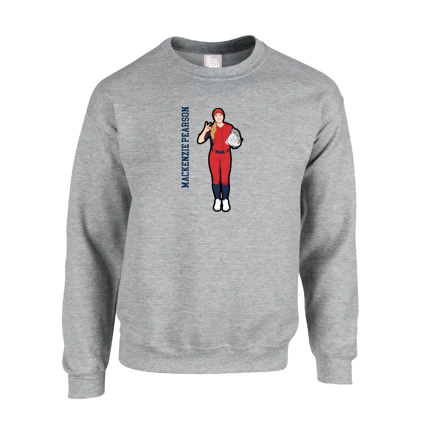 Fleece Crew — Name Vertical in Grey