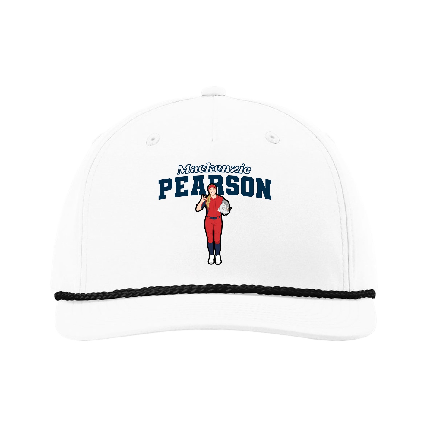 Five-Panel Classic Rope Cap — Name Arch in White