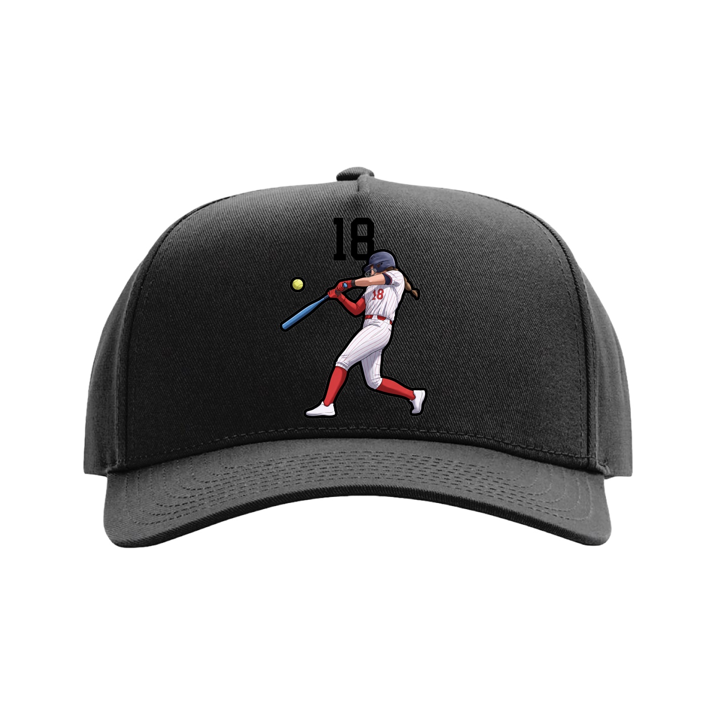 Full Fabric Five-Panel Champ Cap — Number Top in Black