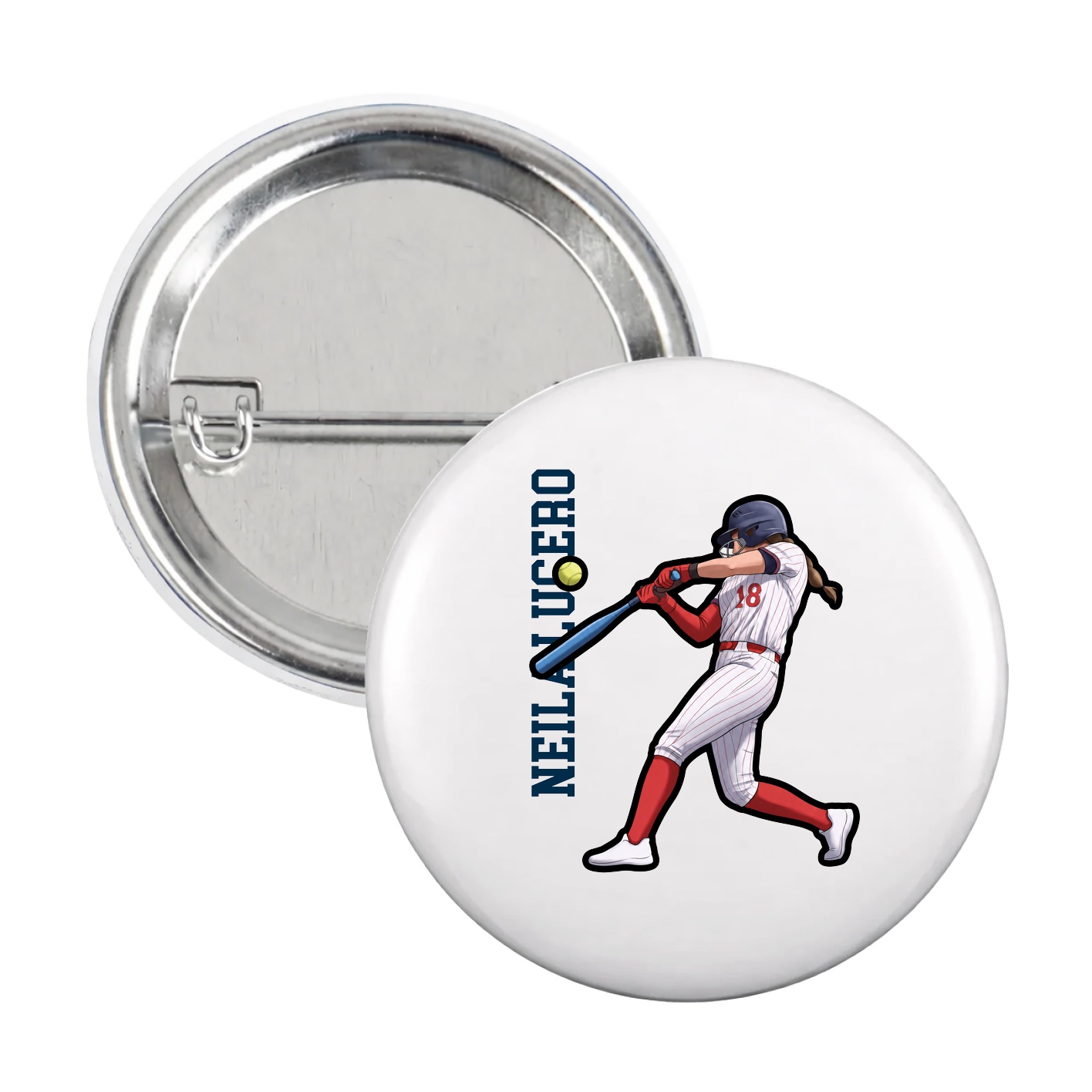 Game Day Button — Name Vertical in White