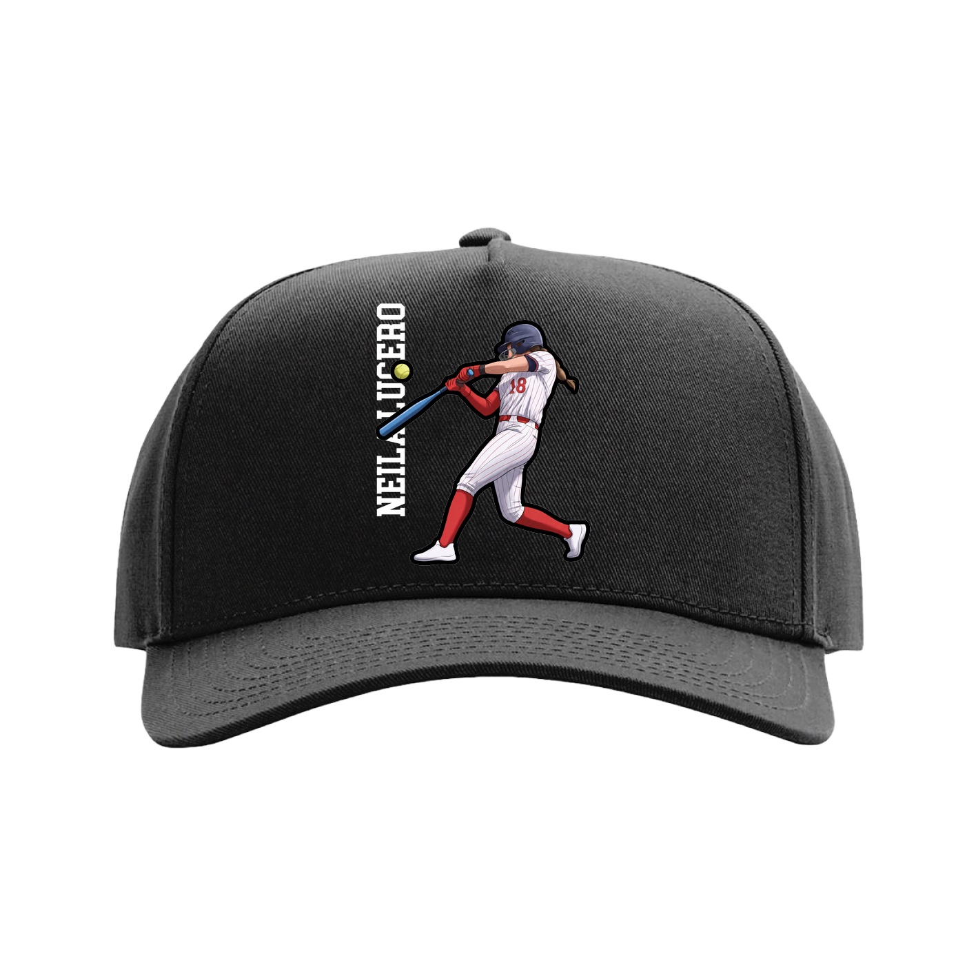 Full Fabric Five-Panel Champ Cap — Name Vertical in Black