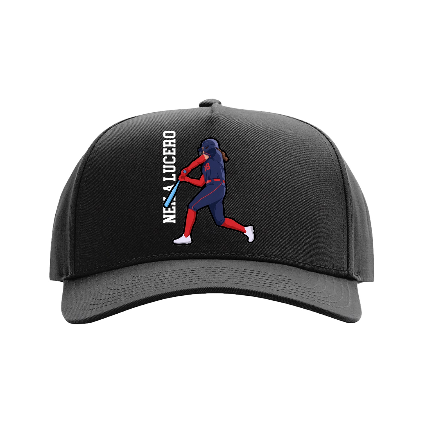 Full Fabric Five-Panel Champ Cap — Name Vertical in Black