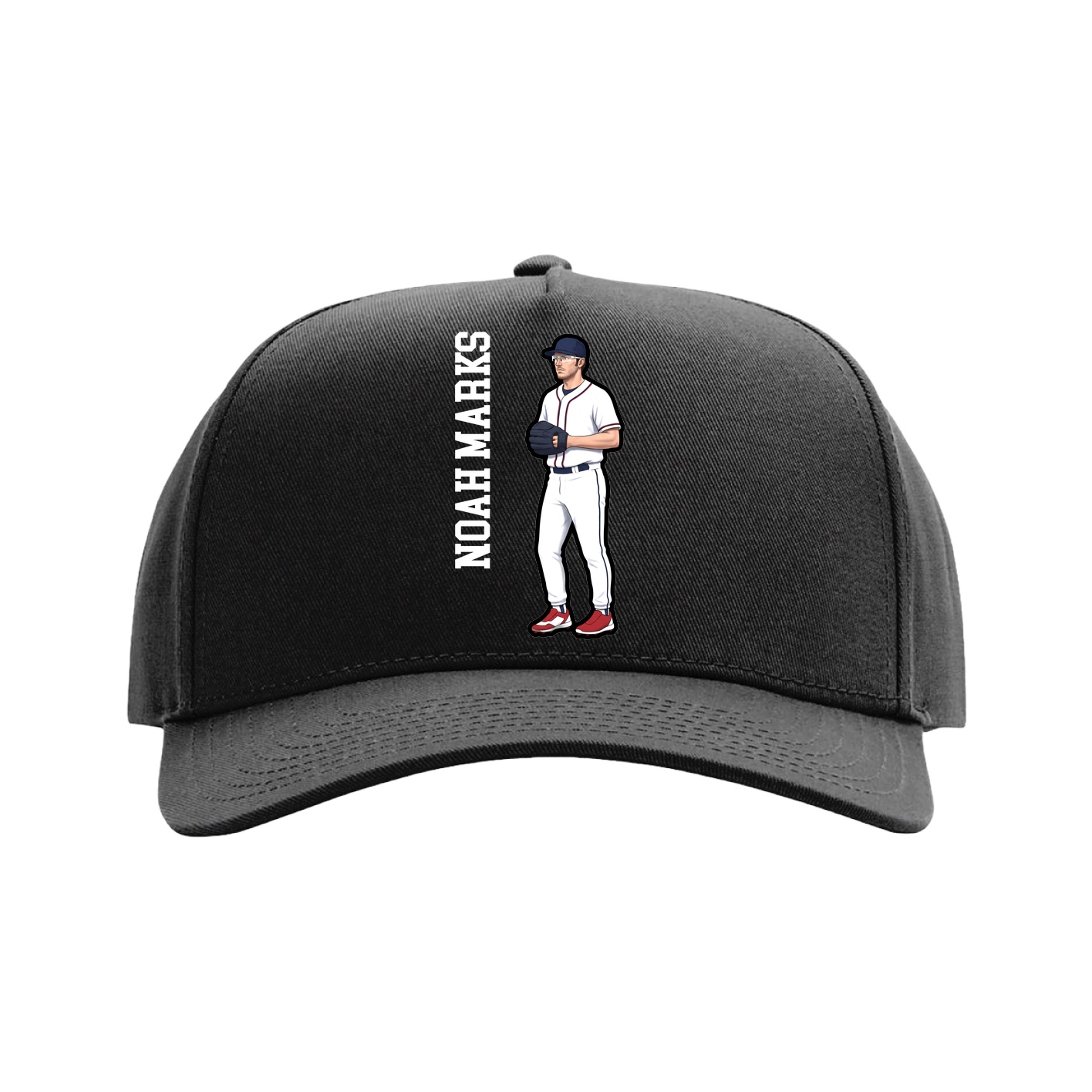 Full Fabric Five-Panel Champ Cap — Name Vertical in Black