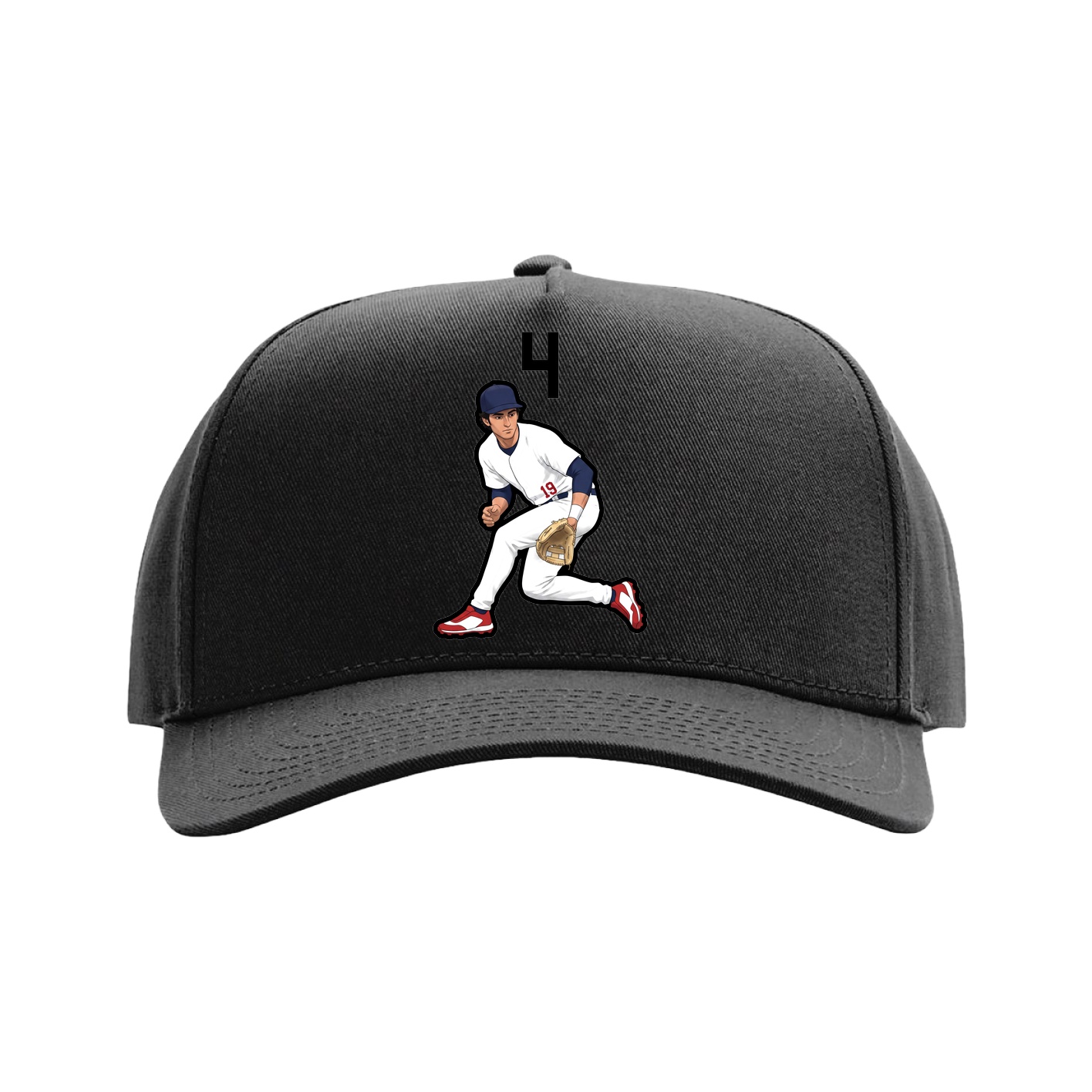 Full Fabric Five-Panel Champ Cap — Number Top in Black