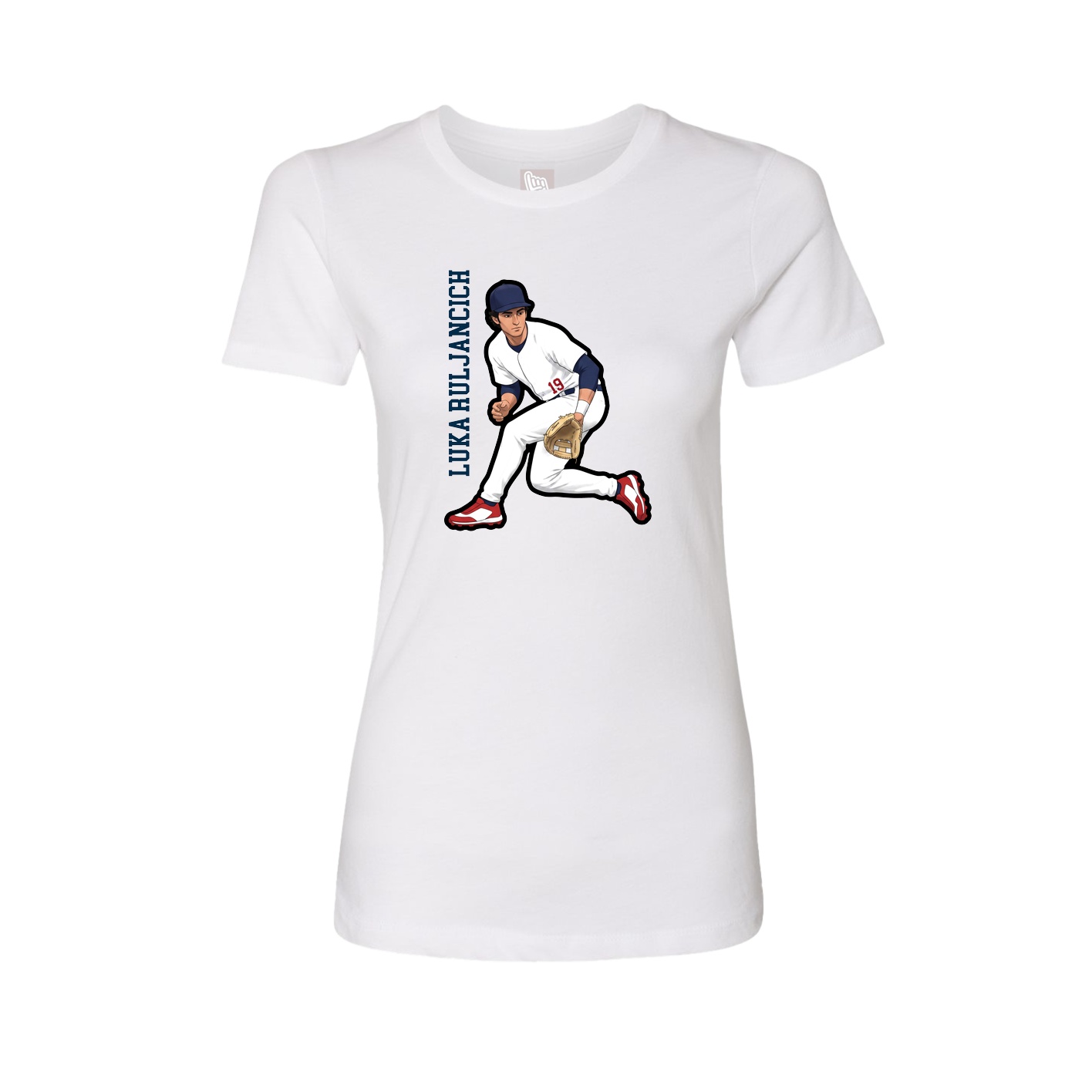 Fitted Women's Tee — Name Vertical in White