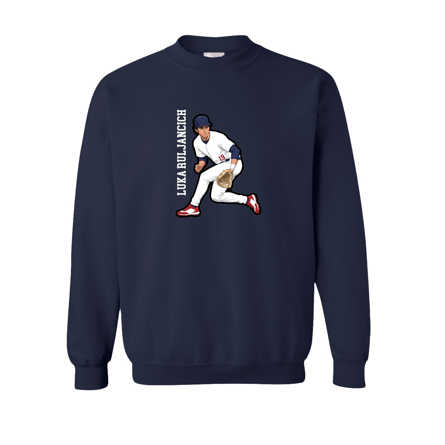Fleece Crew — Name Vertical in Navy