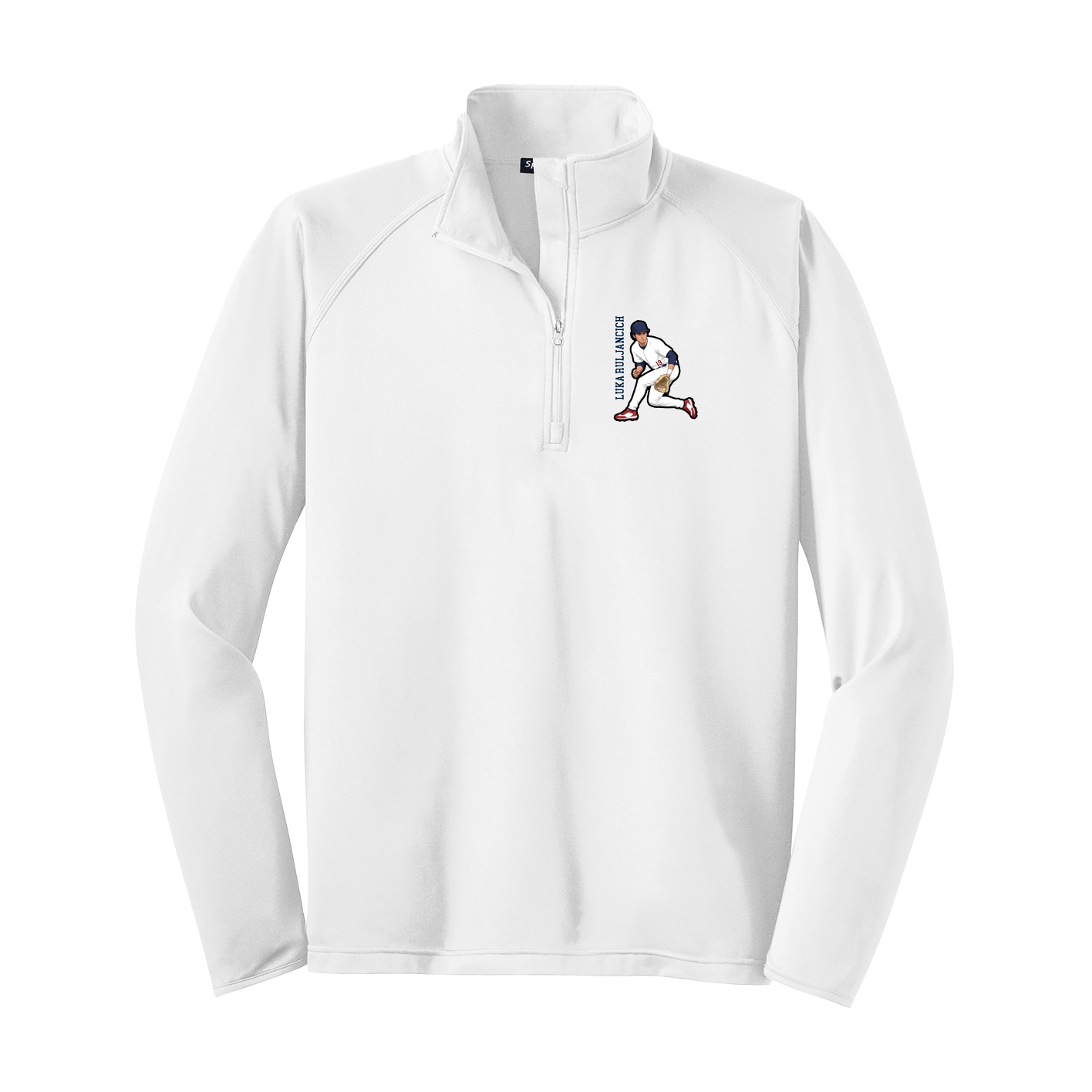 Q-Zip Pullover — Name Vertical in White