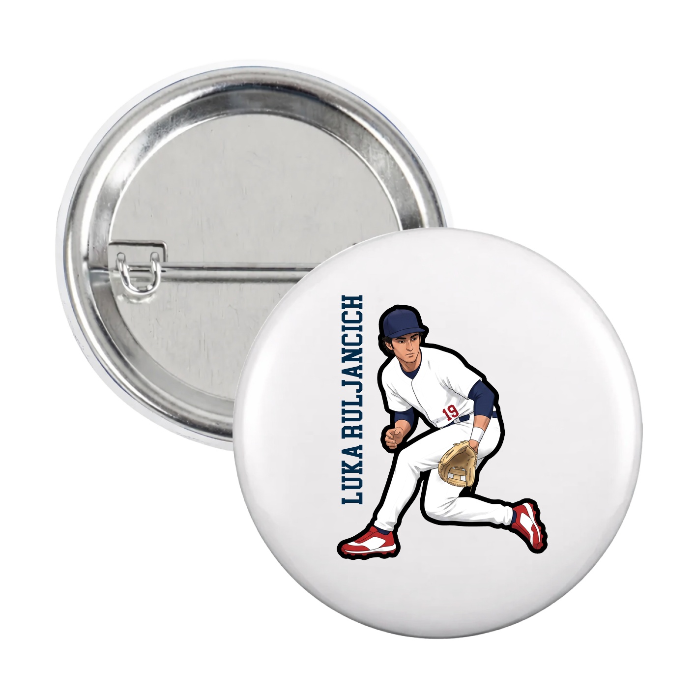 Game Day Button — Name Vertical in White