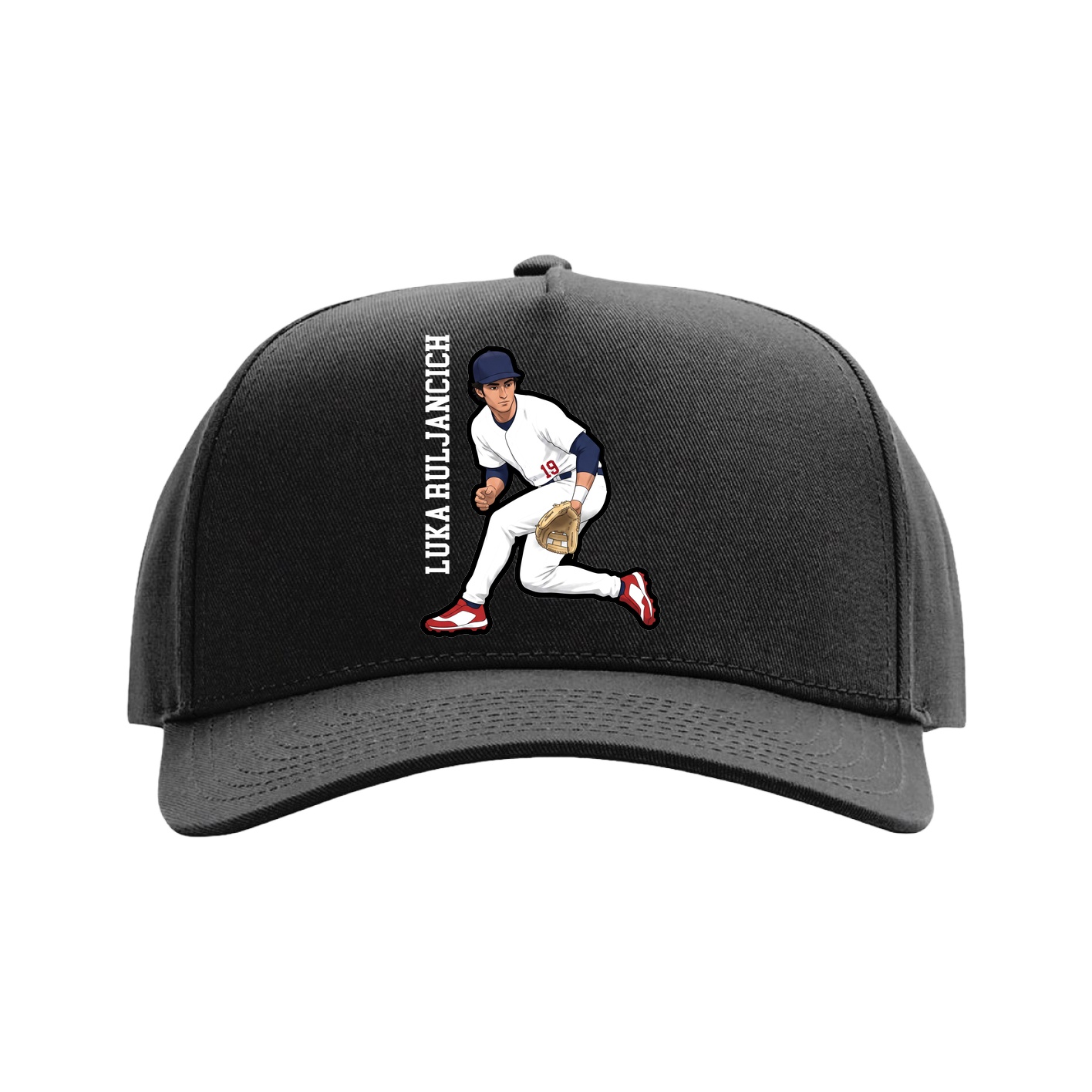 Full Fabric Five-Panel Champ Cap — Name Vertical in Black