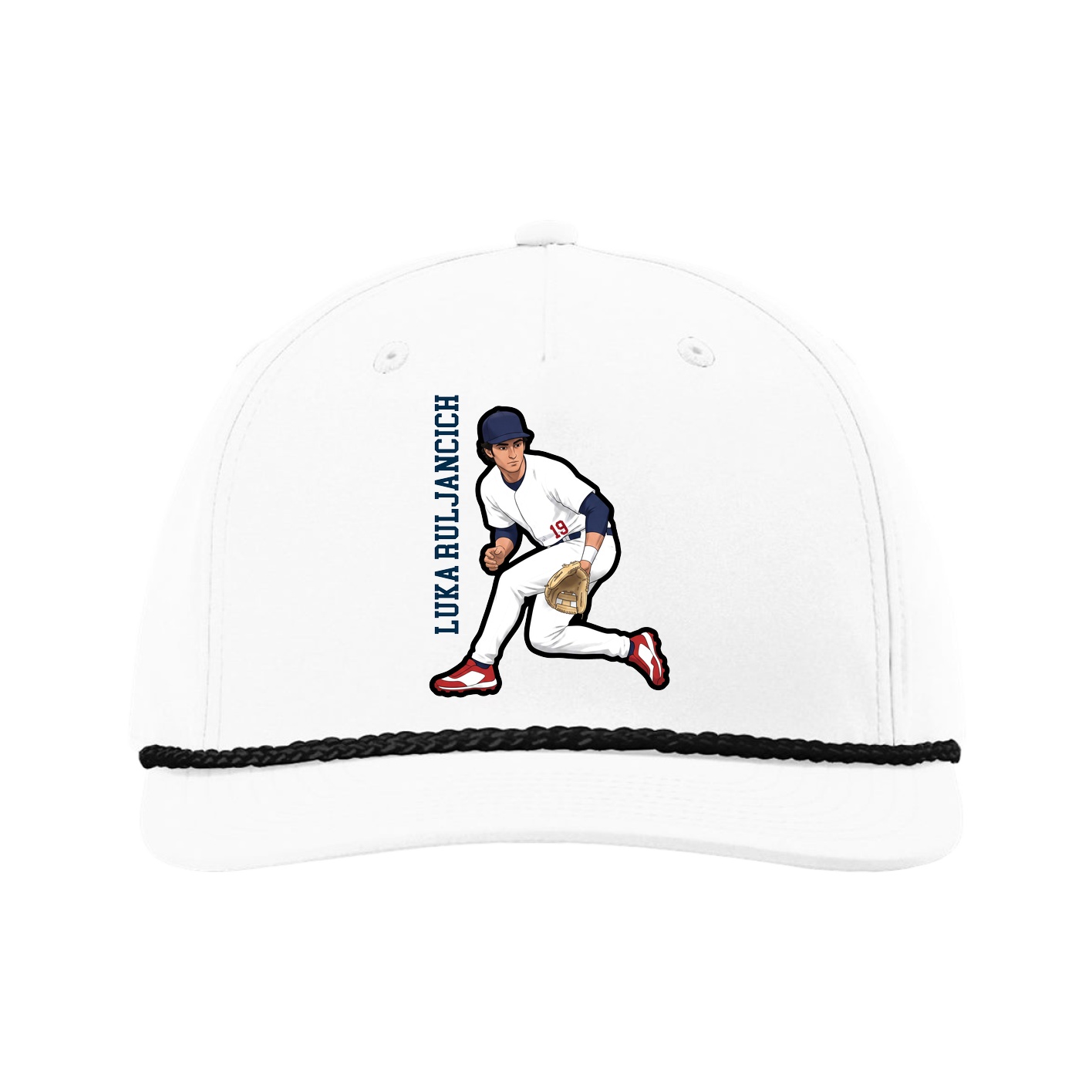 Five-Panel Classic Rope Cap — Name Vertical in White
