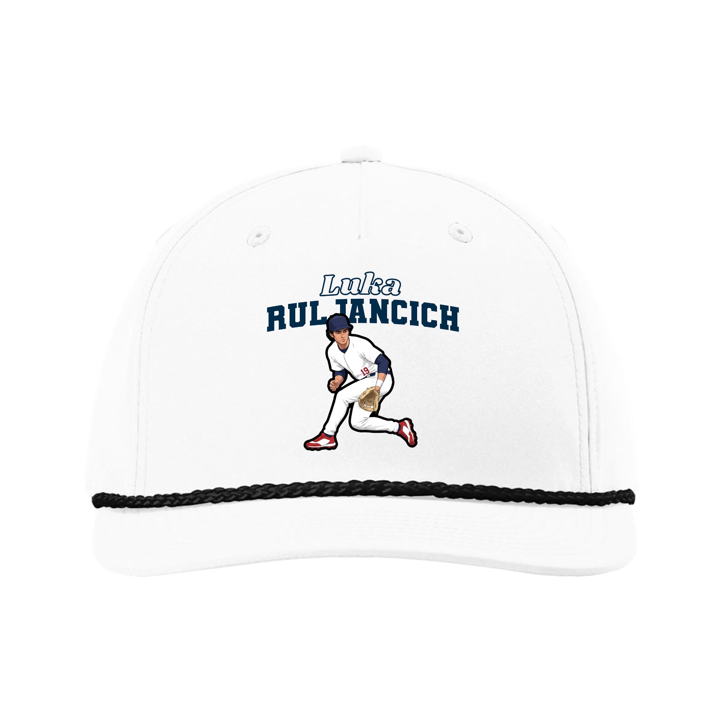 Five-Panel Classic Rope Cap — Name Arch in White
