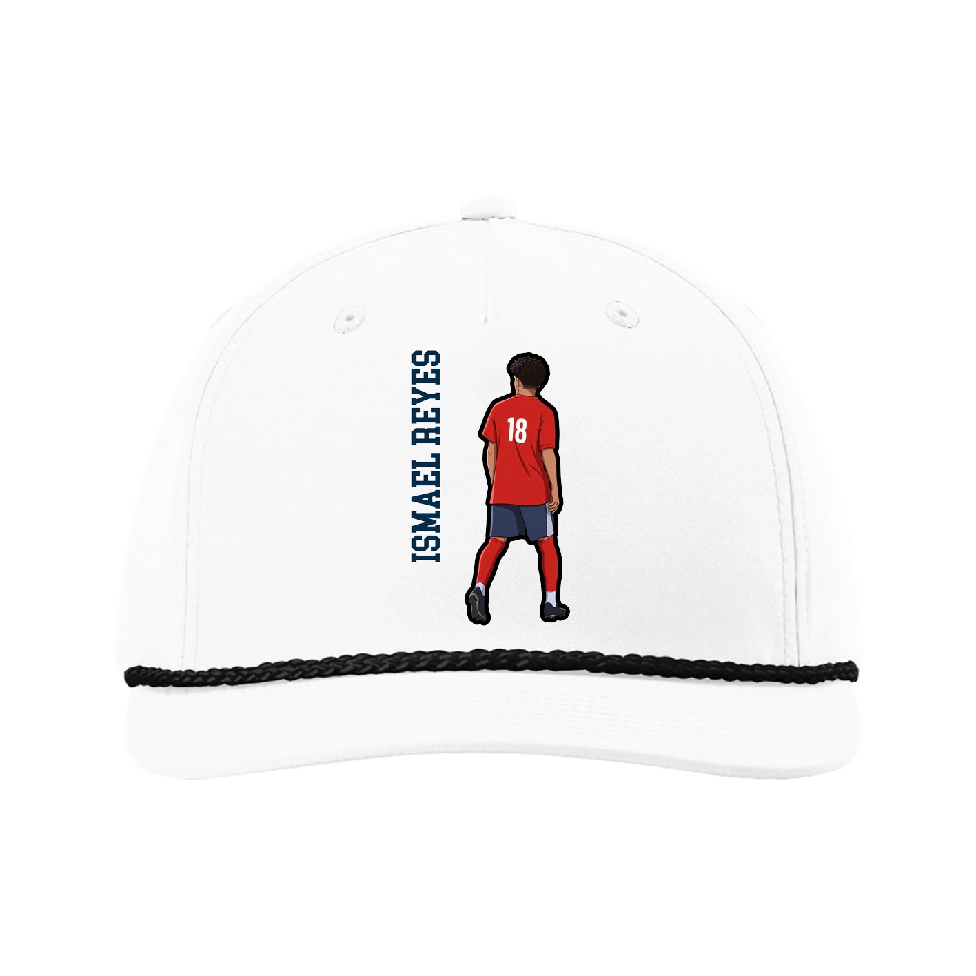 Five-Panel Classic Rope Cap — Name Vertical in White