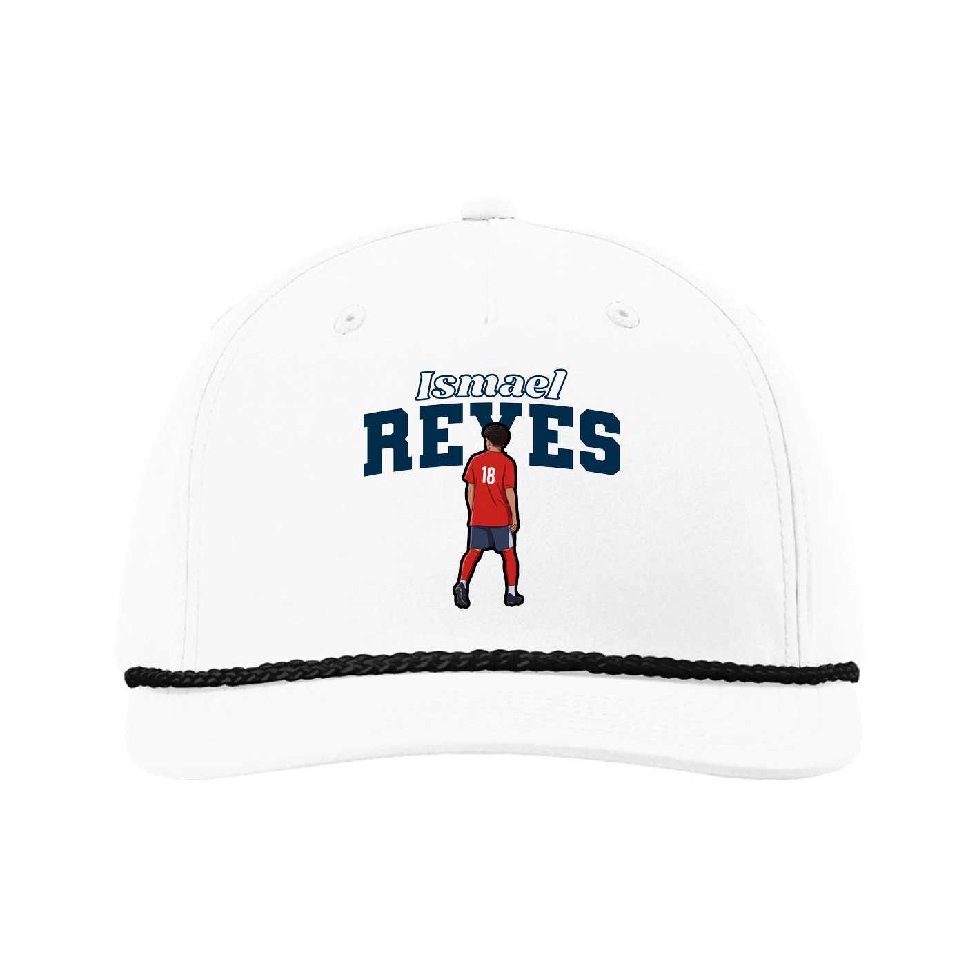 Five-Panel Classic Rope Cap — Name Arch in White