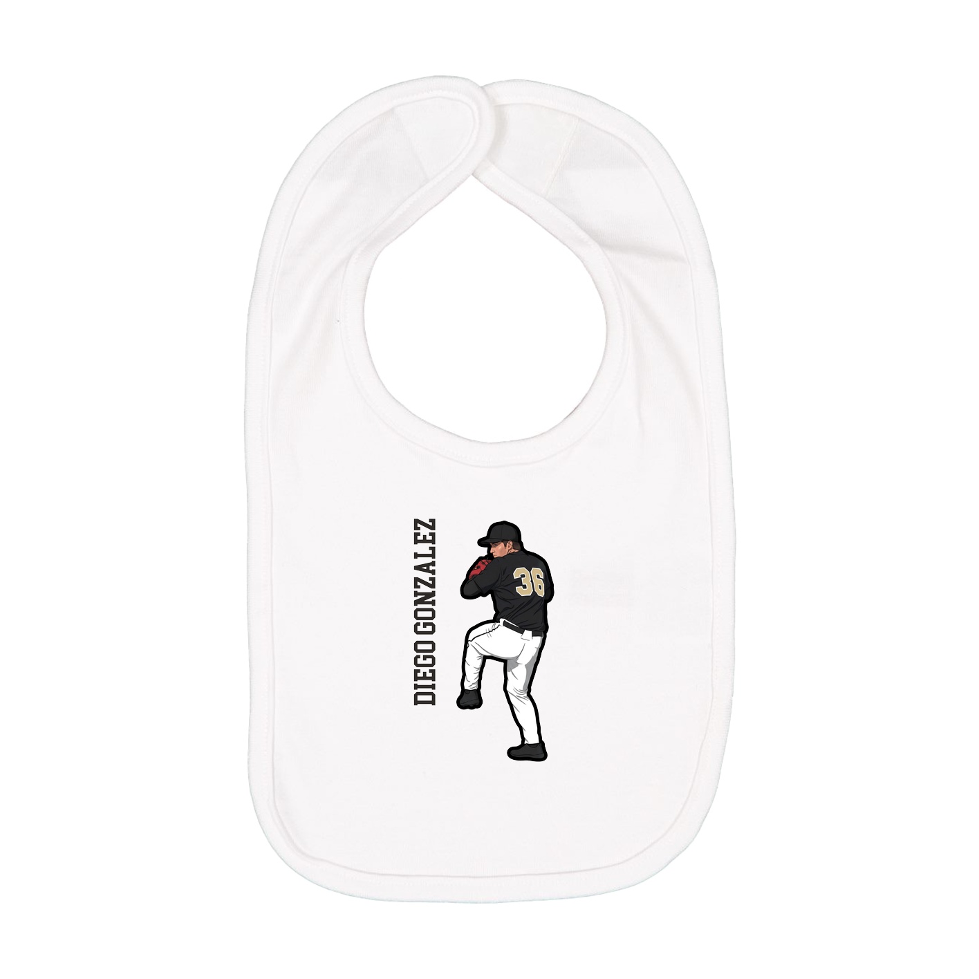 Infant Bib — Name Vertical in White