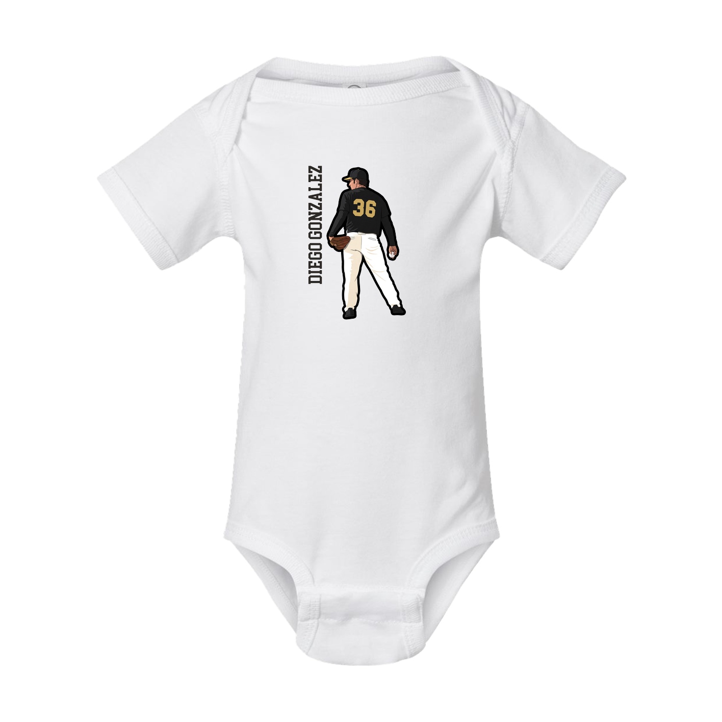 Baby Onesie — Name Vertical in White