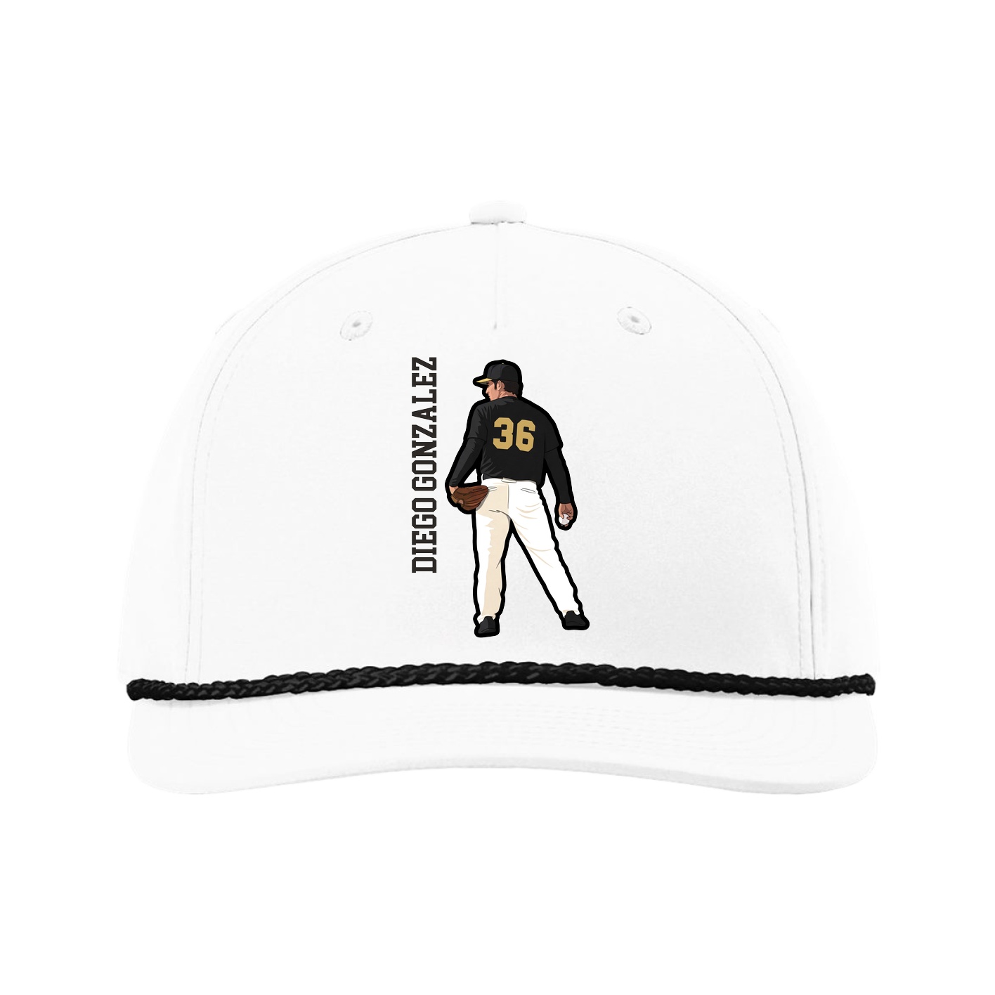 Five-Panel Classic Rope Cap — Name Vertical in White