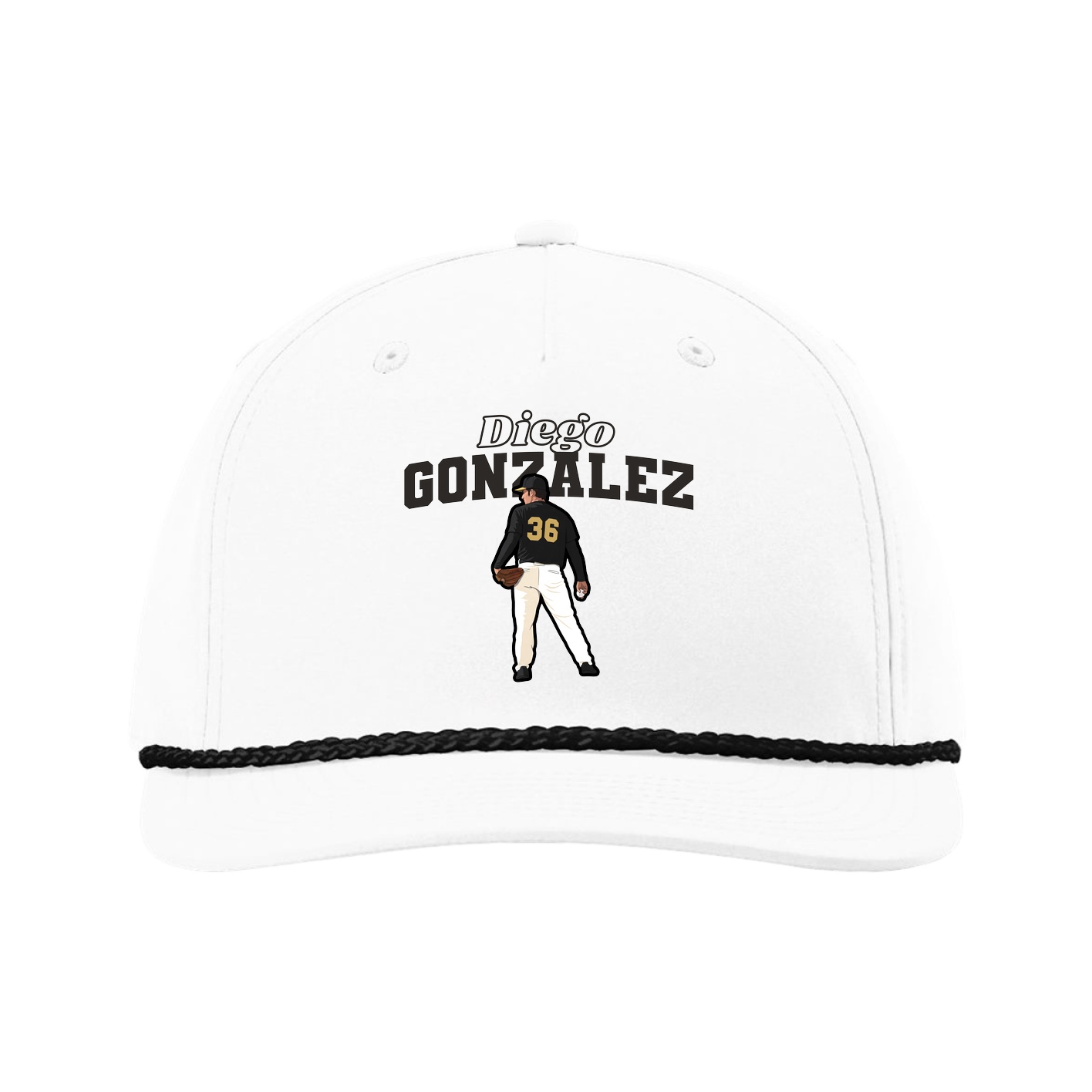 Five-Panel Classic Rope Cap — Name Arch in White