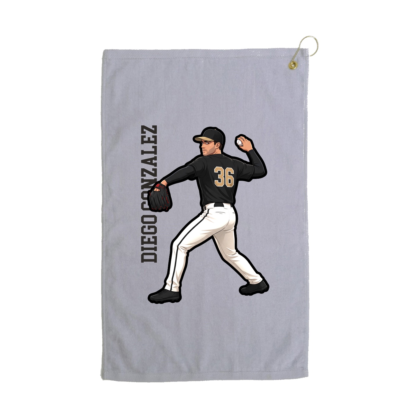 Golf Towel — Name Vertical in Grey