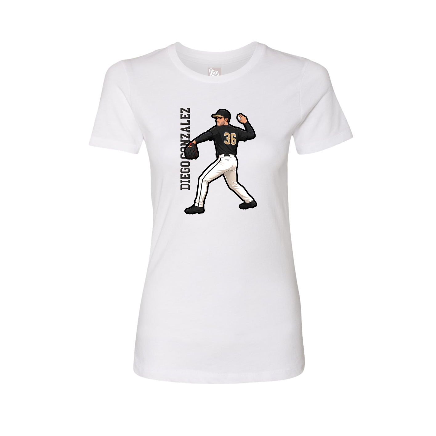 Fitted Women's Tee — Name Vertical in White