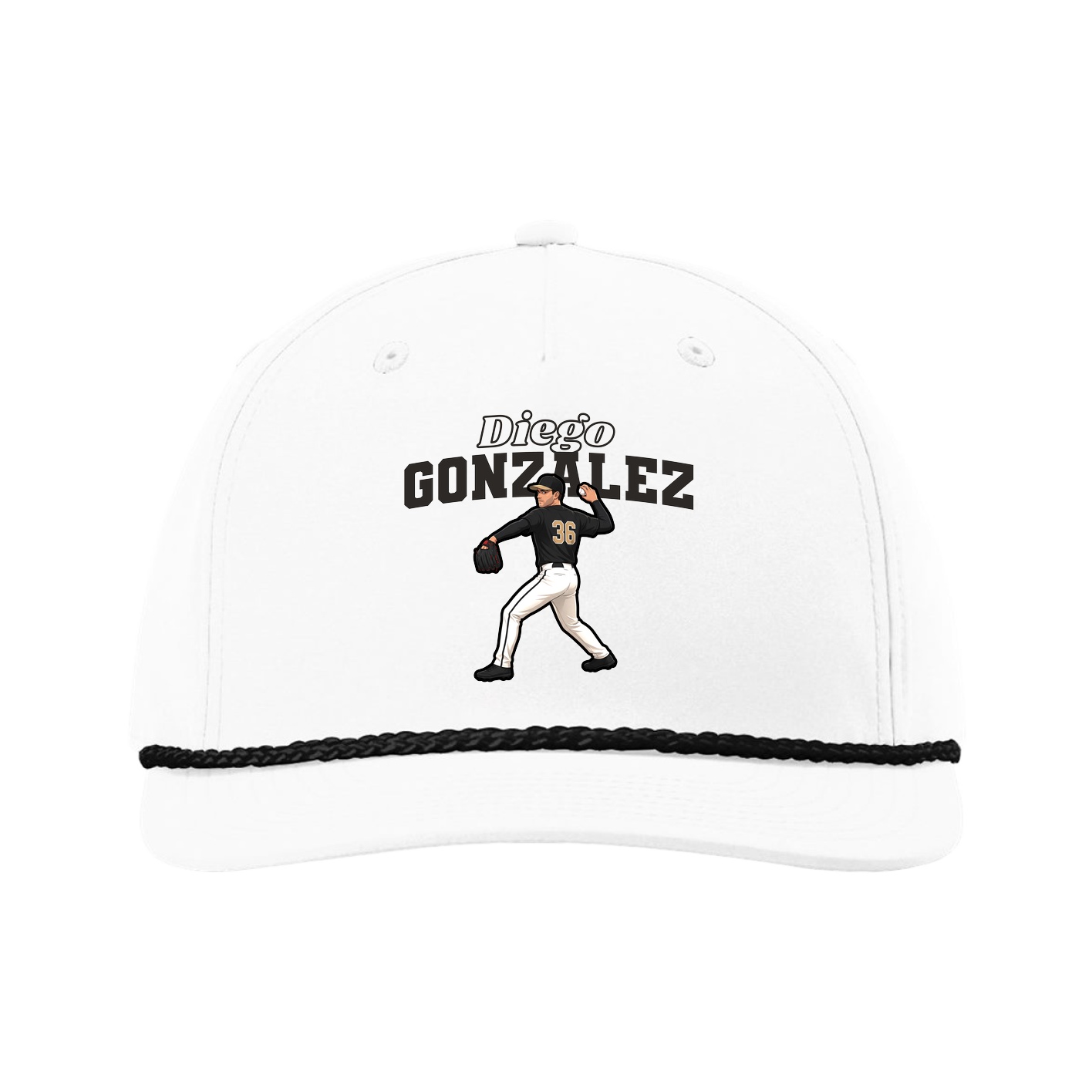 Five-Panel Classic Rope Cap — Name Arch in White