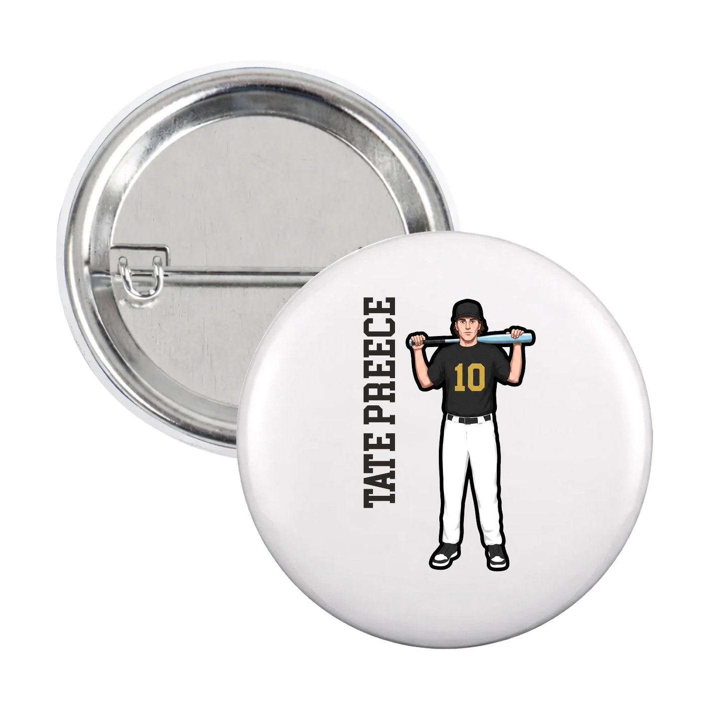 Game Day Button — Name Vertical in White