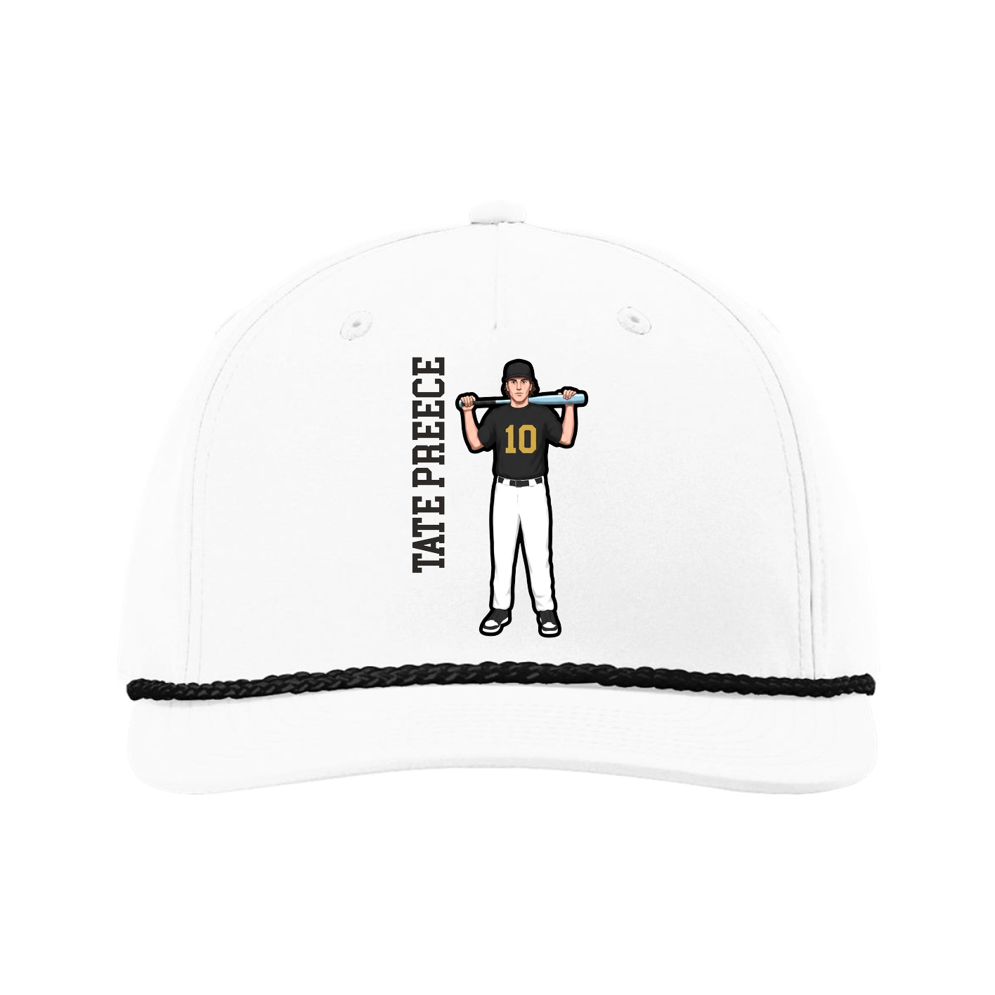 Five-Panel Classic Rope Cap — Name Vertical in White
