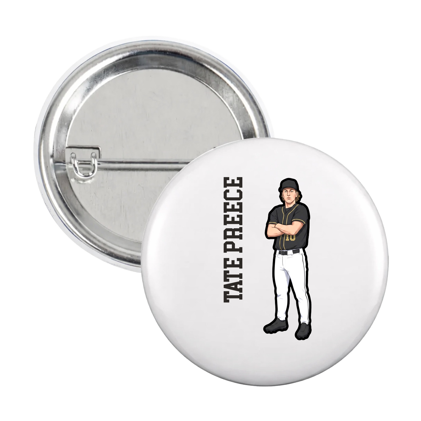 Game Day Button — Name Vertical in White