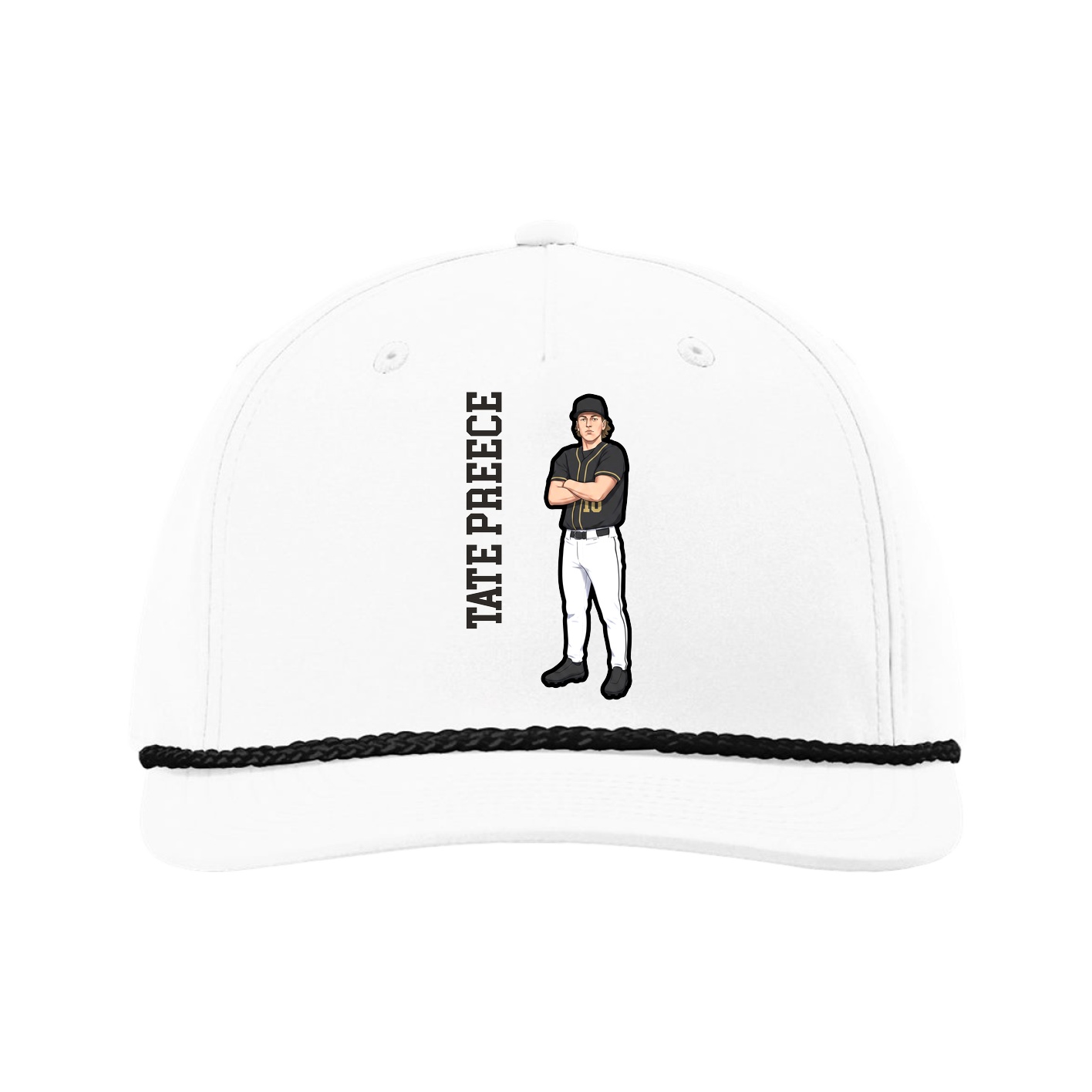 Five-Panel Classic Rope Cap — Name Vertical in White