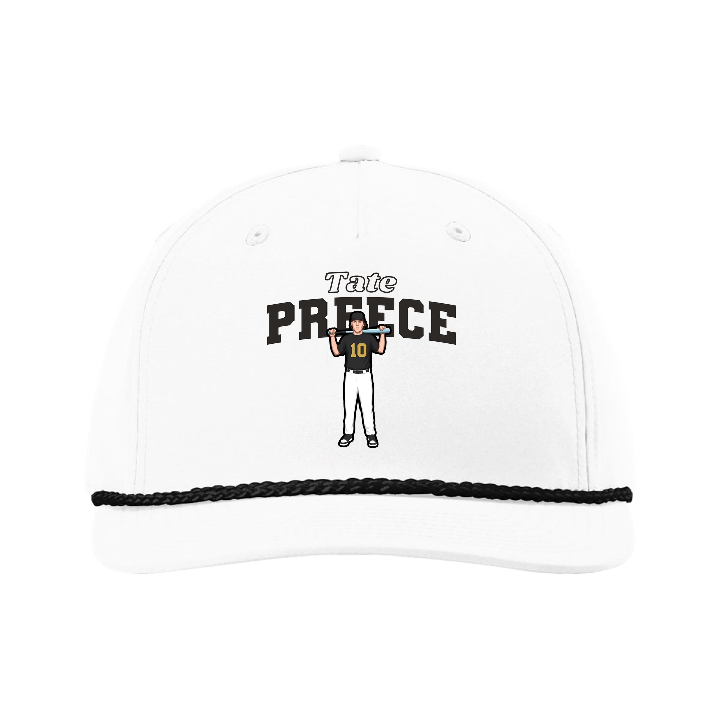Five-Panel Classic Rope Cap — Name Arch in White