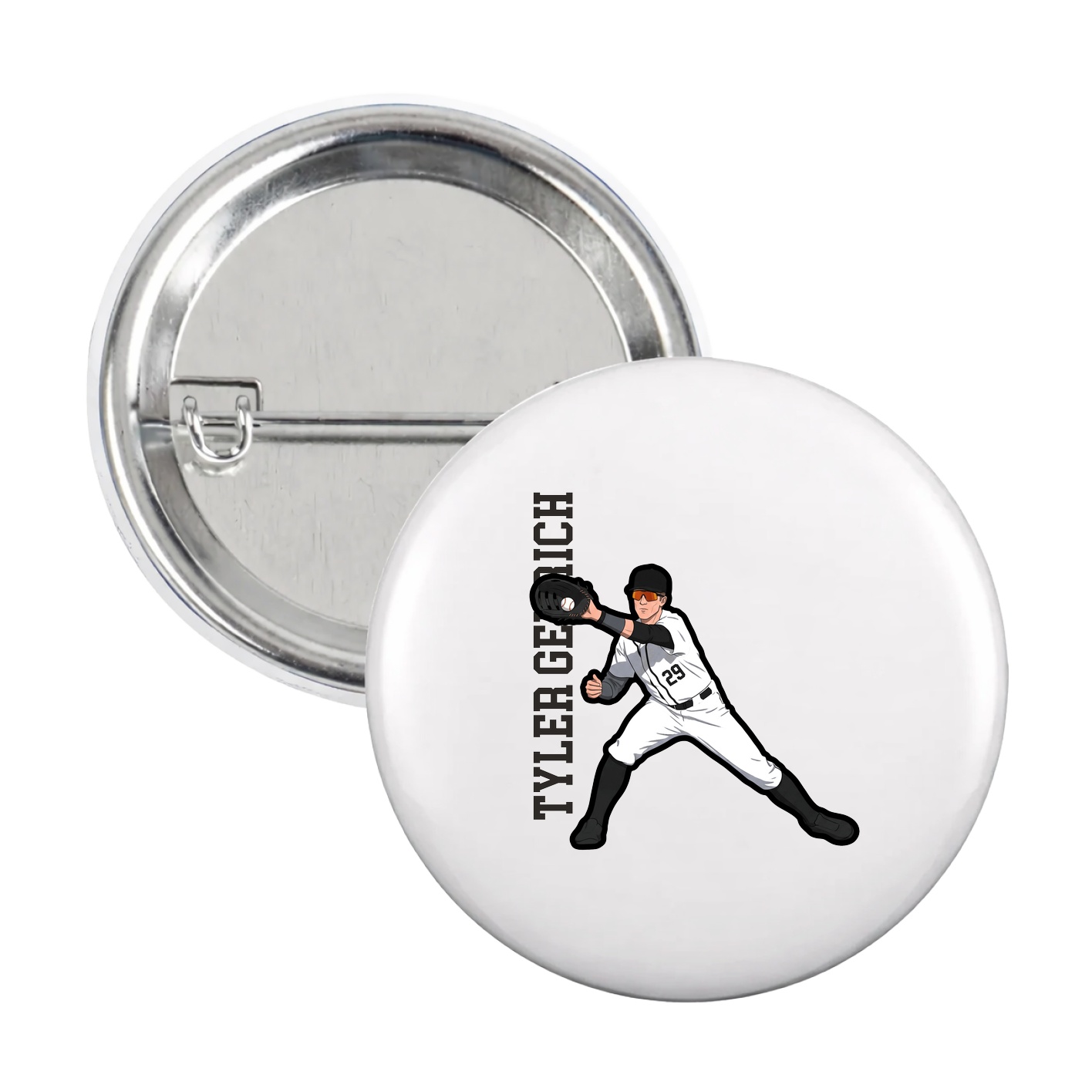 Game Day Button — Name Vertical in White