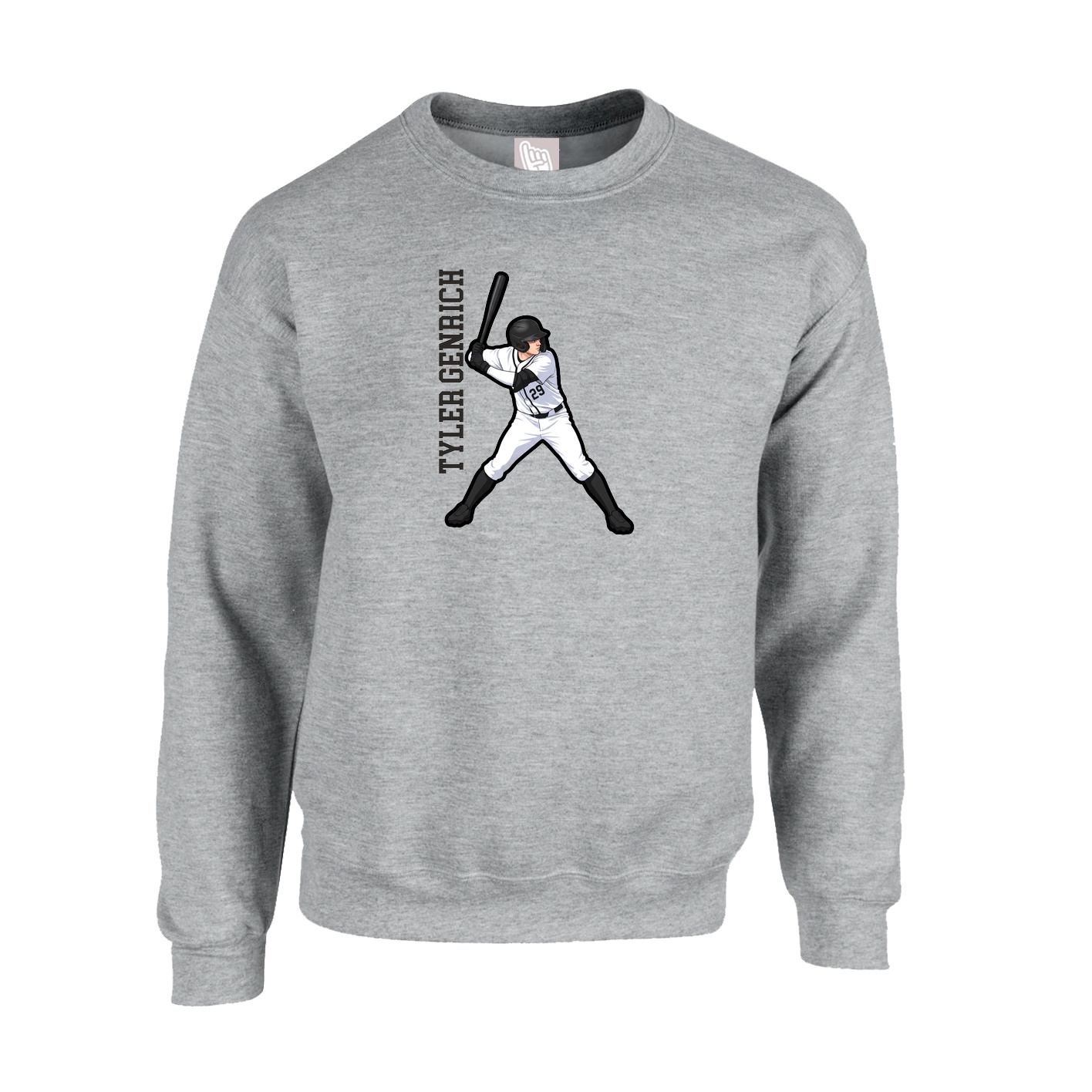 Fleece Crew — Name Vertical in Grey