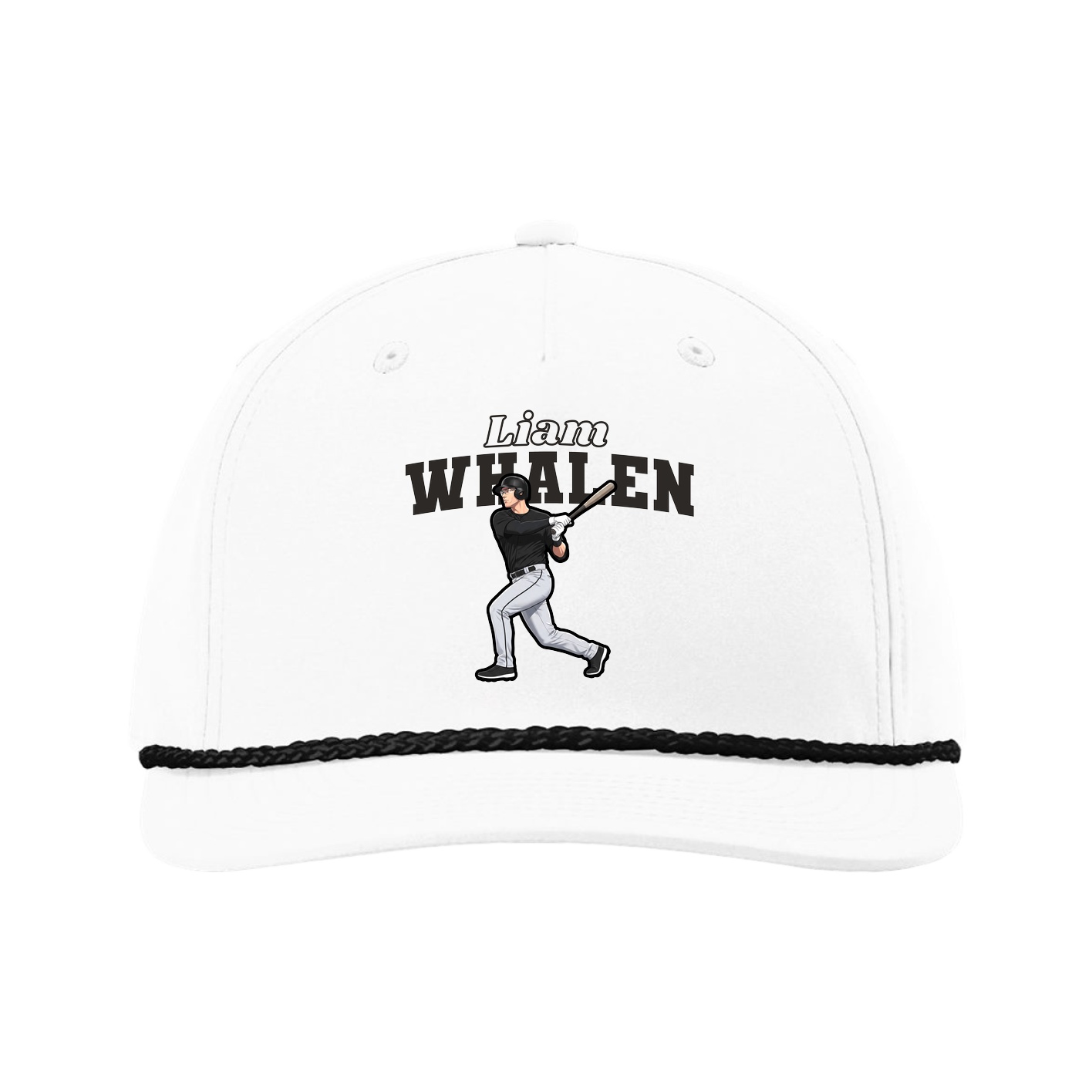 Five-Panel Classic Rope Cap — Name Arch in White