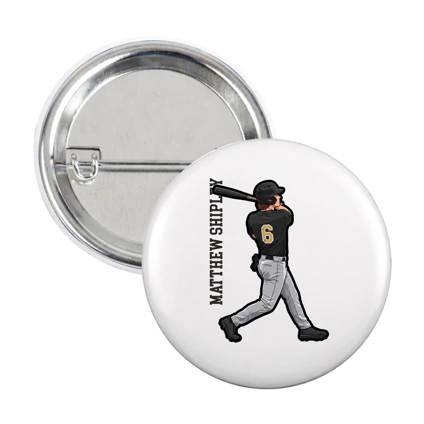 Game Day Button — Name Vertical in White