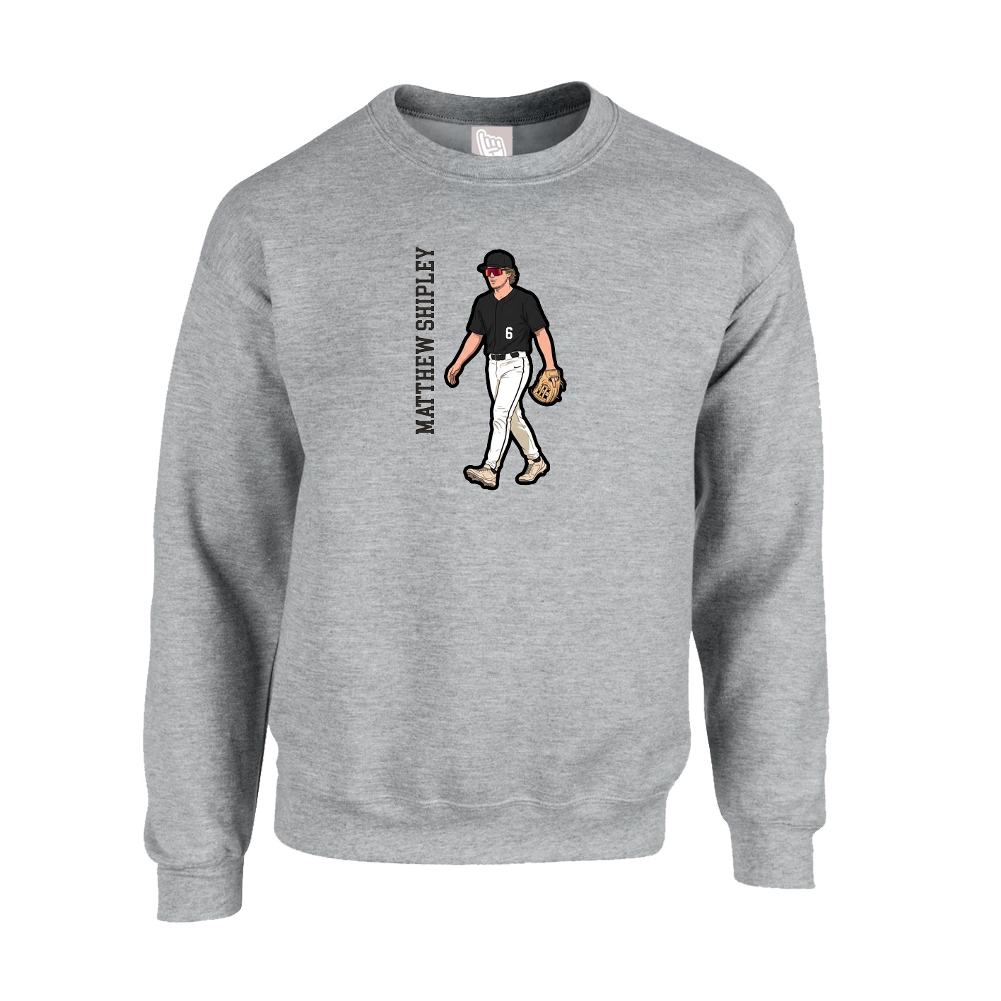 Fleece Crew — Name Vertical in Grey
