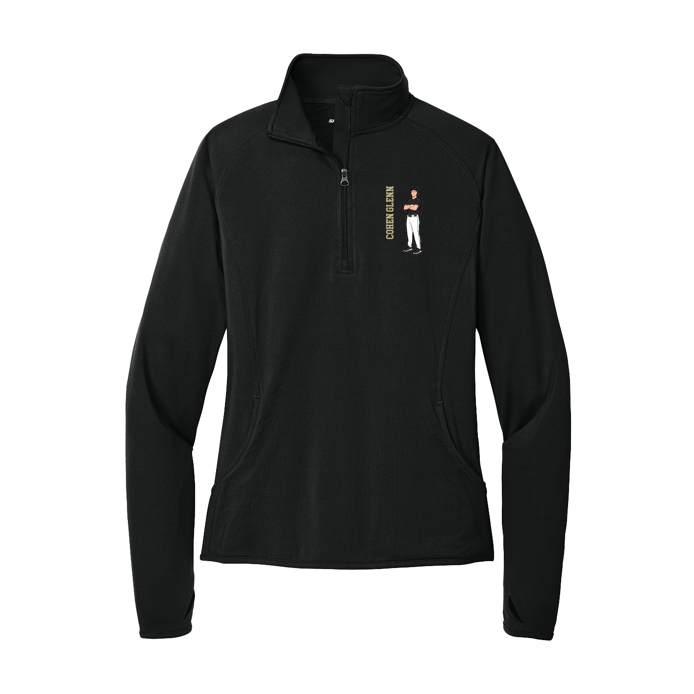 Women's Q-Zip Pullover — Name Vertical in Black