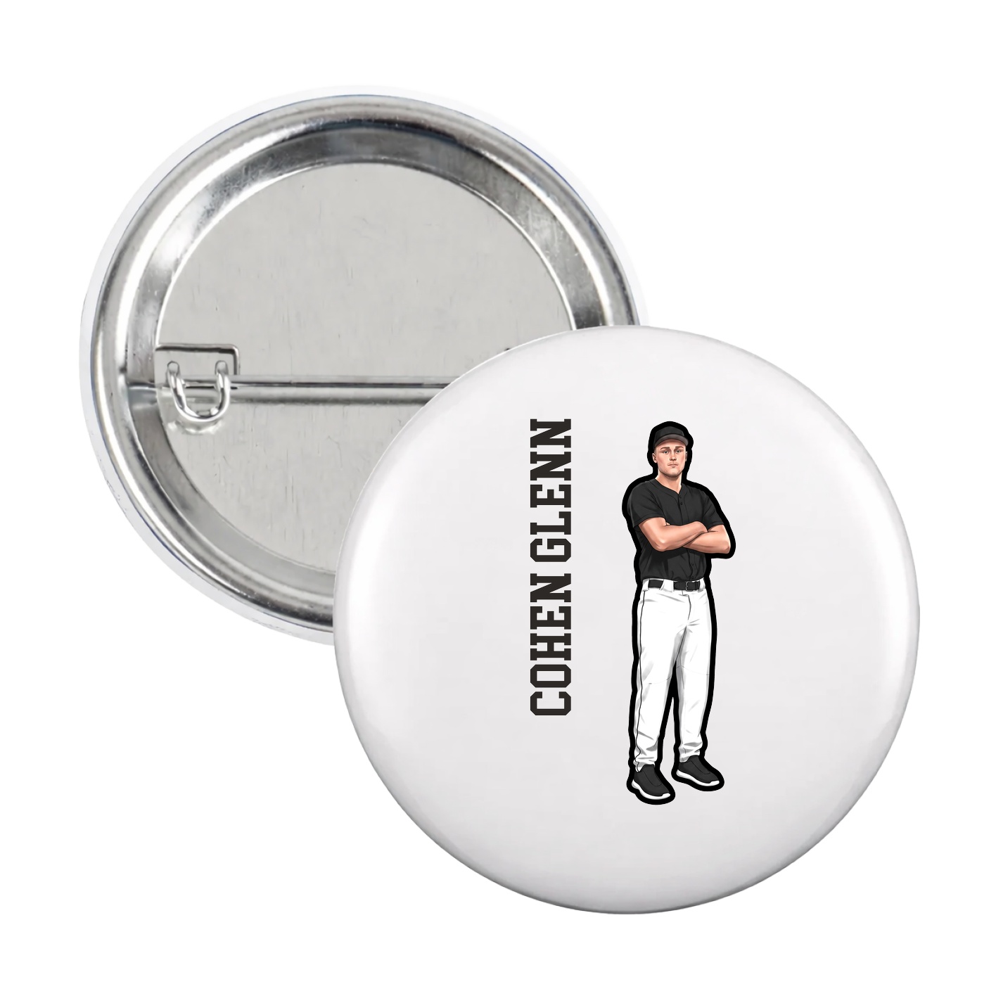 Game Day Button — Name Vertical in White
