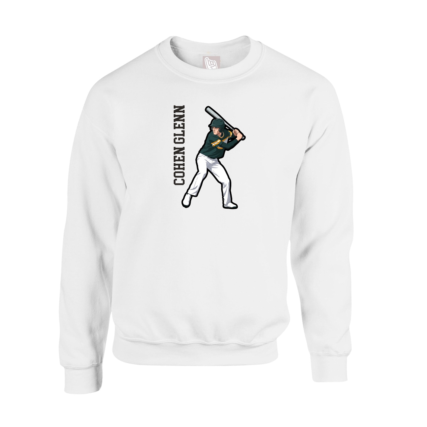 Fleece Crew — Name Vertical in White