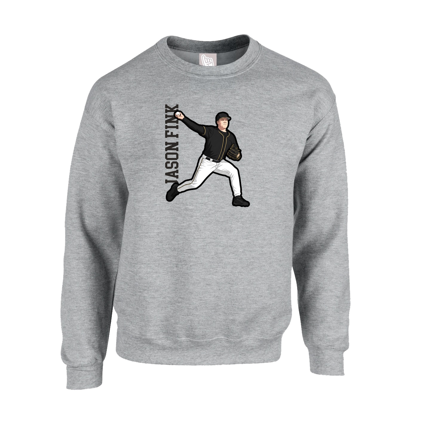 Fleece Crew — Name Vertical in Grey