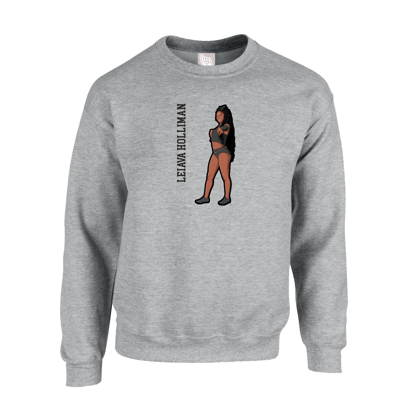 Fleece Crew — Name Vertical in Grey