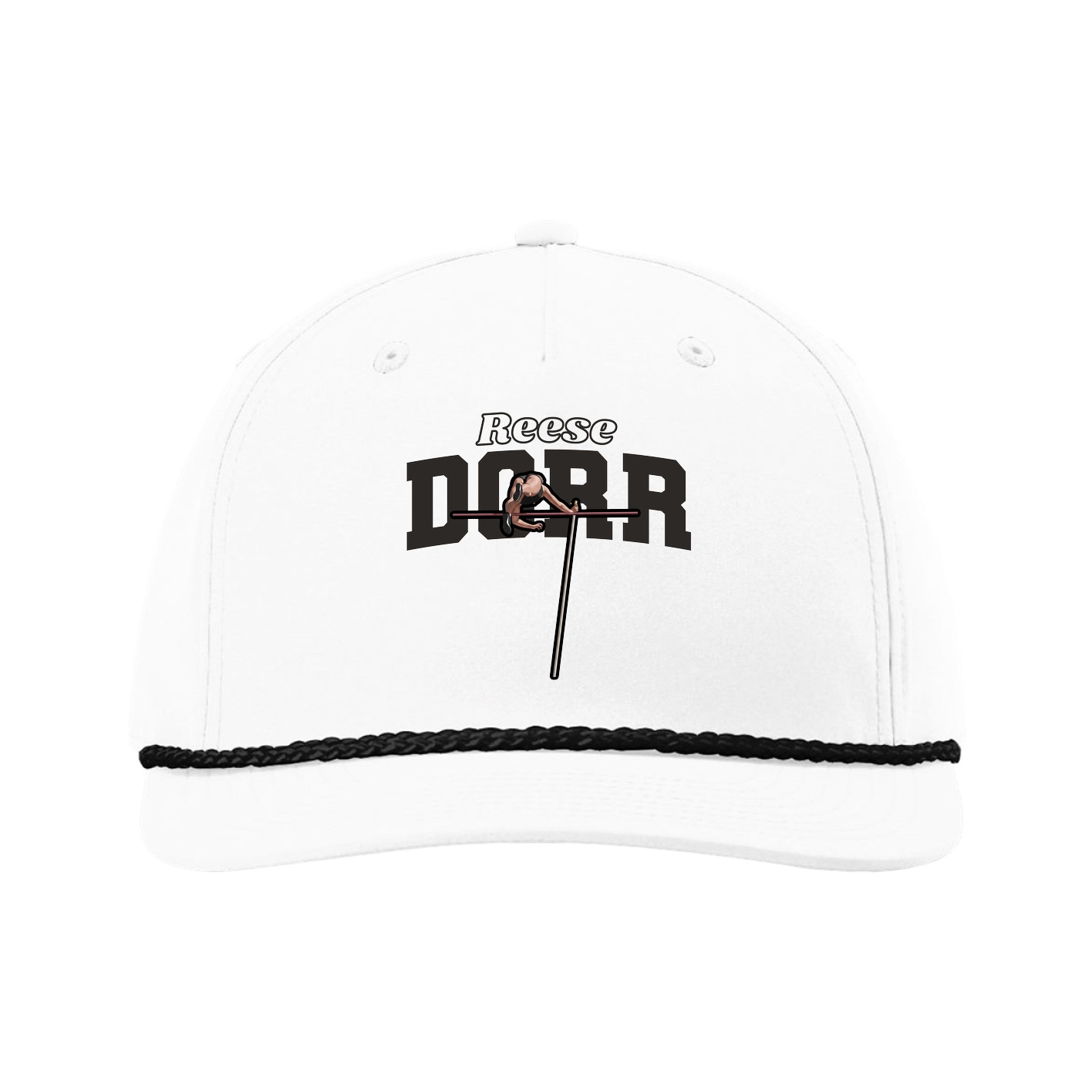Five-Panel Classic Rope Cap — Name Arch in White