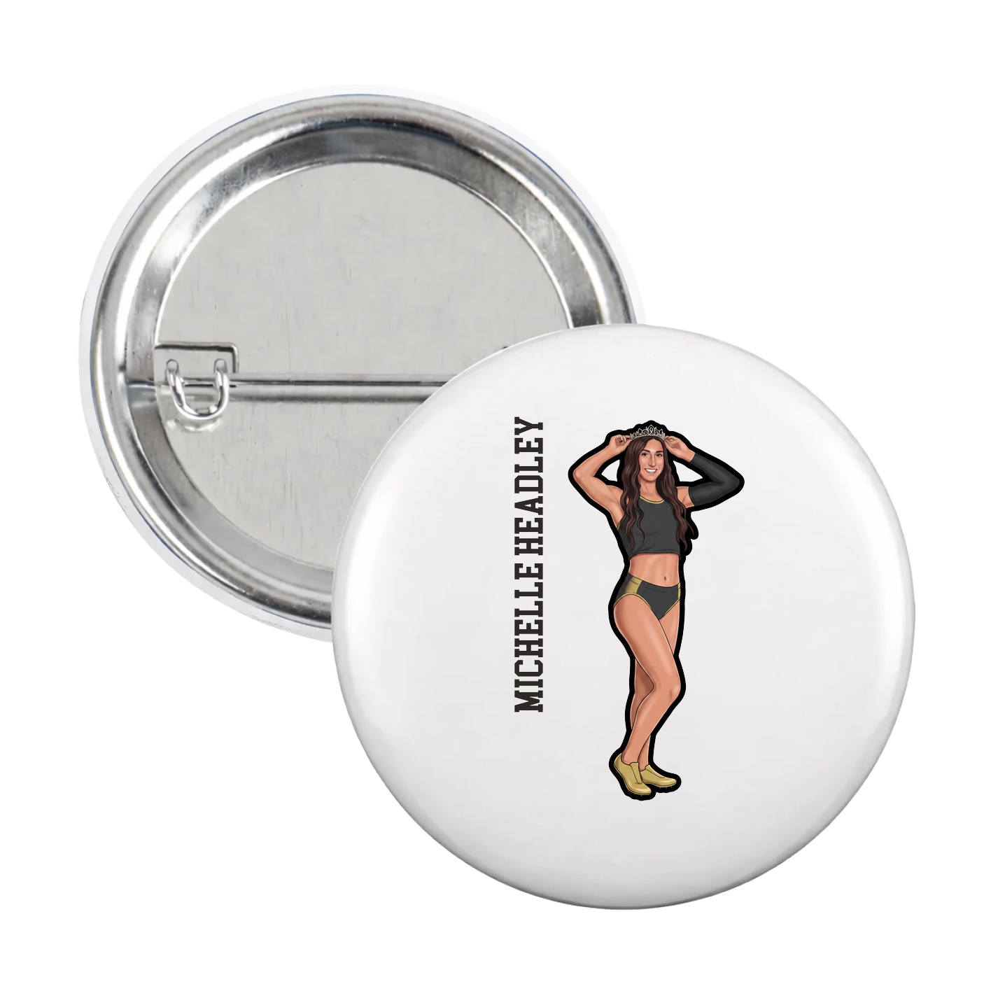 Game Day Button — Name Vertical in White