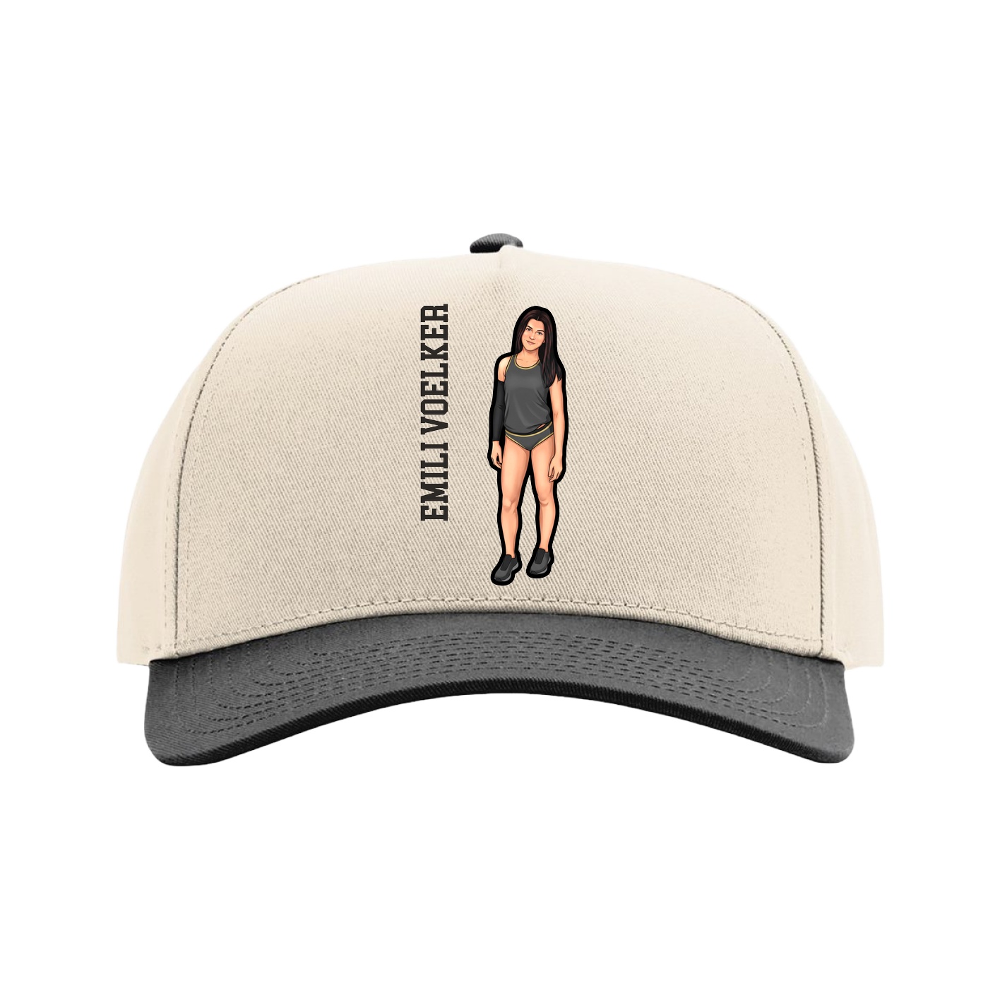 Full Fabric Five-Panel Champ Cap — Name Vertical in Cream/Black