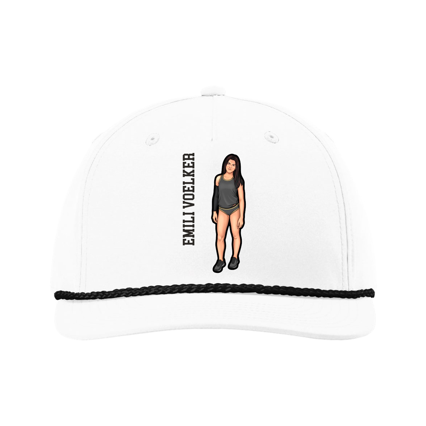 Five-Panel Classic Rope Cap — Name Vertical in White