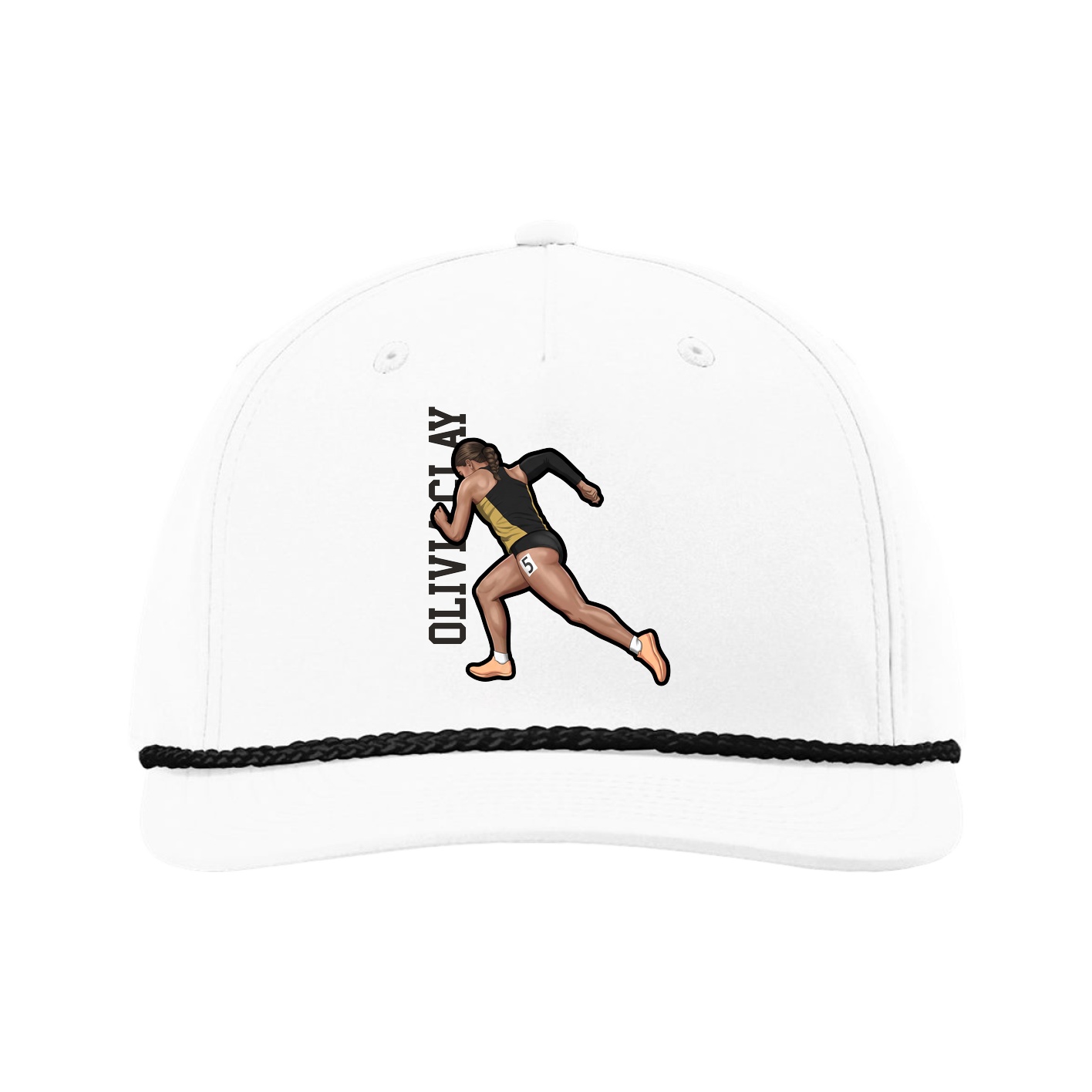 Five-Panel Classic Rope Cap — Name Vertical in White