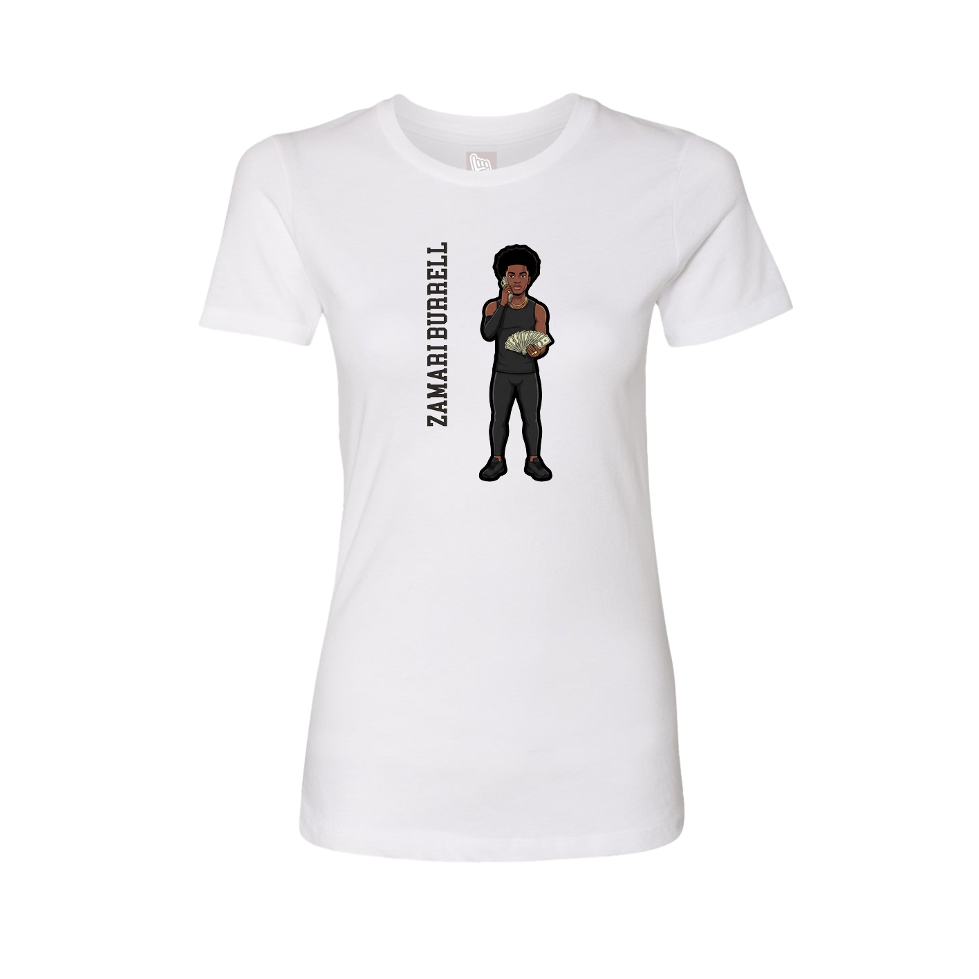 Womens Tee — Name Vertical in White