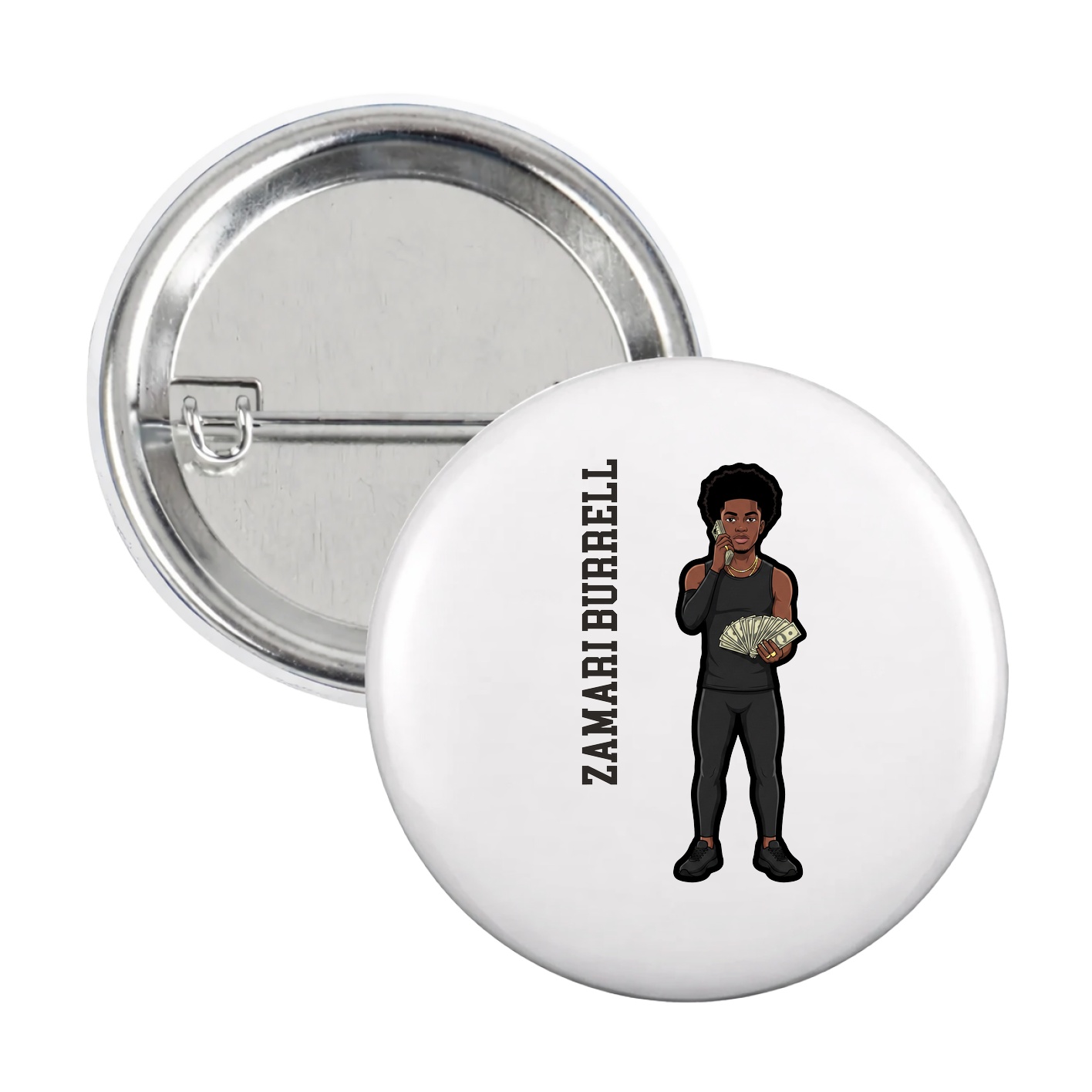 Game Day Button — Name Vertical in White