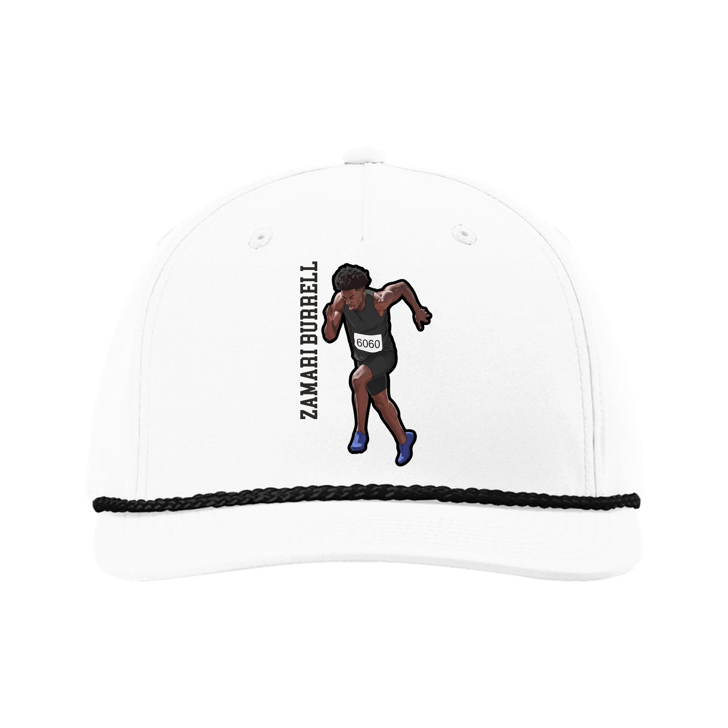 Five-Panel Classic Rope Cap — Name Vertical in White
